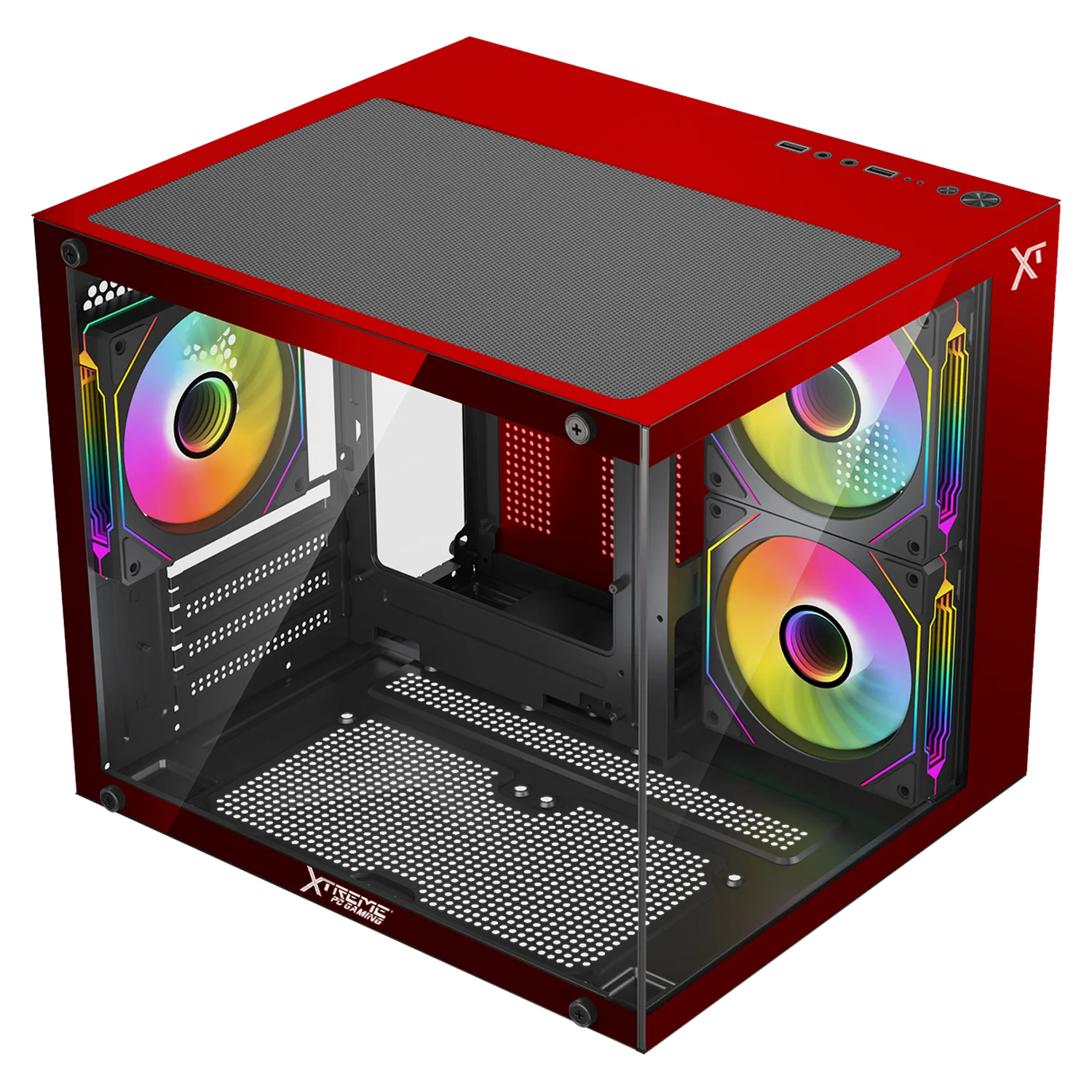 Gabinete XTREME PC GAMING Crystal Core Mini Torre 3 Fan ARGB 600W Rojo CDXT3700RD - Image 5