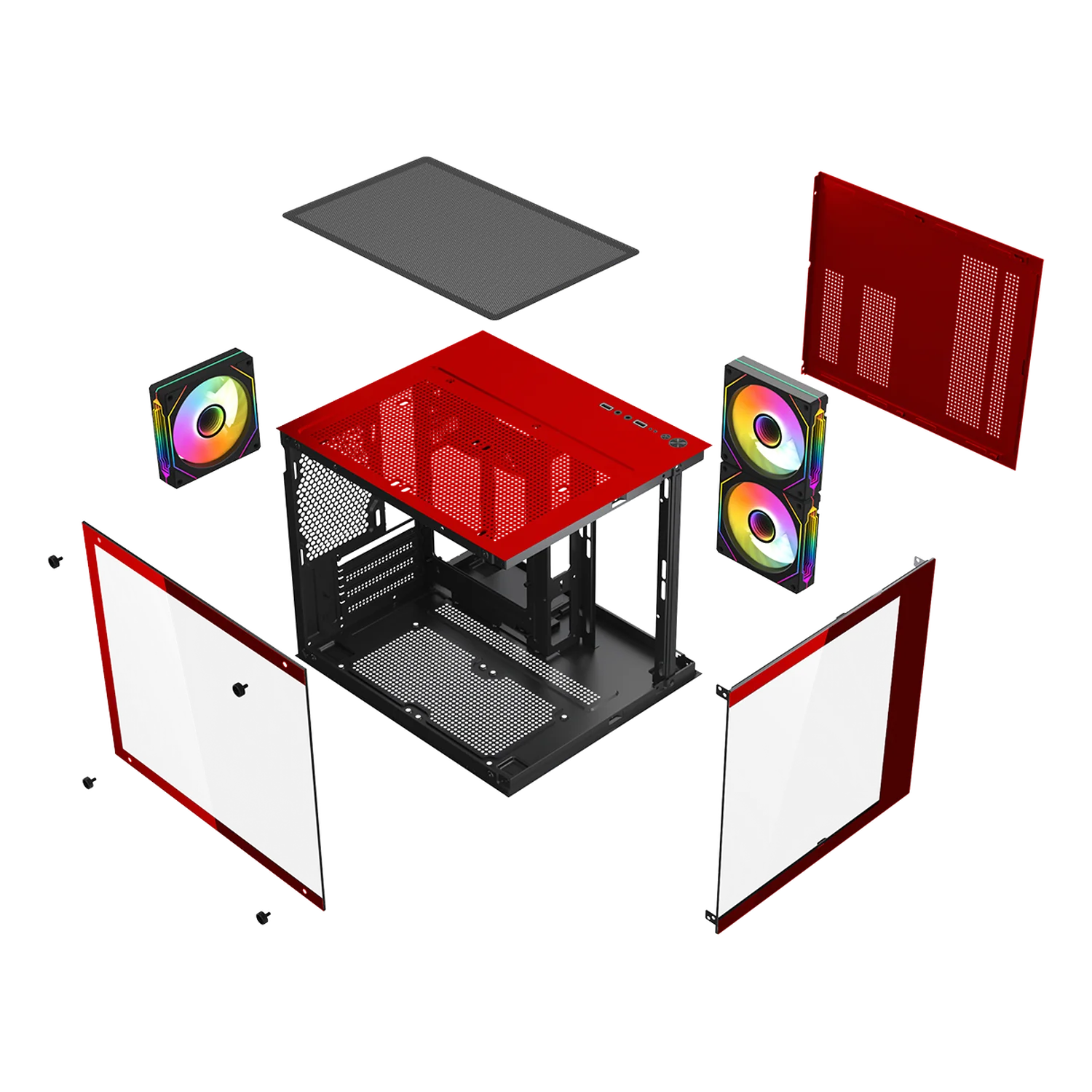 Gabinete XTREME PC GAMING Crystal Core Mini Torre 3 Fan ARGB 600W Rojo CDXT3700RD - Image 6