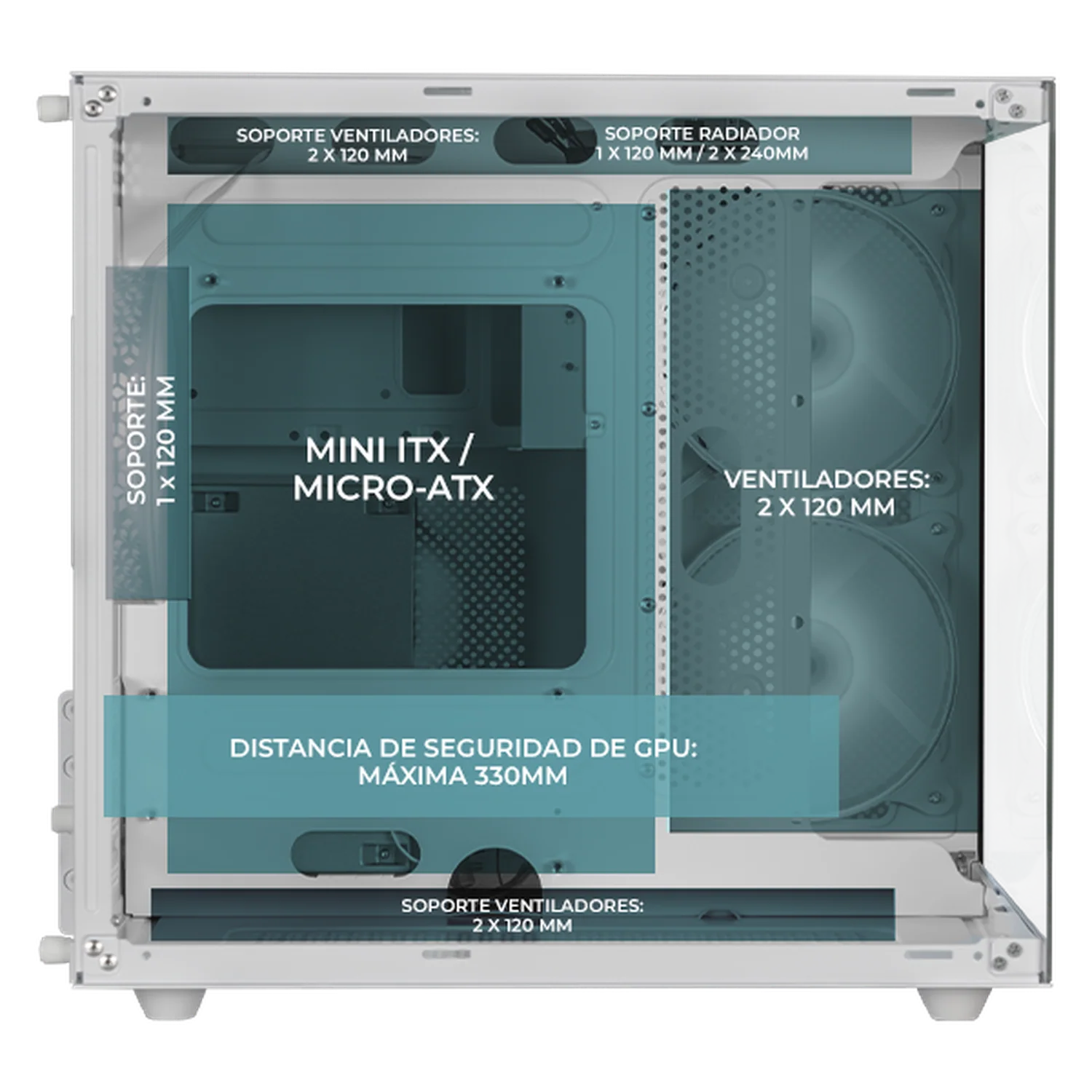 Gabinete XTREME PC GAMING Crystal Cube Mini Torre 3 Fan ARGB Blanco CXT955WT - Image 3