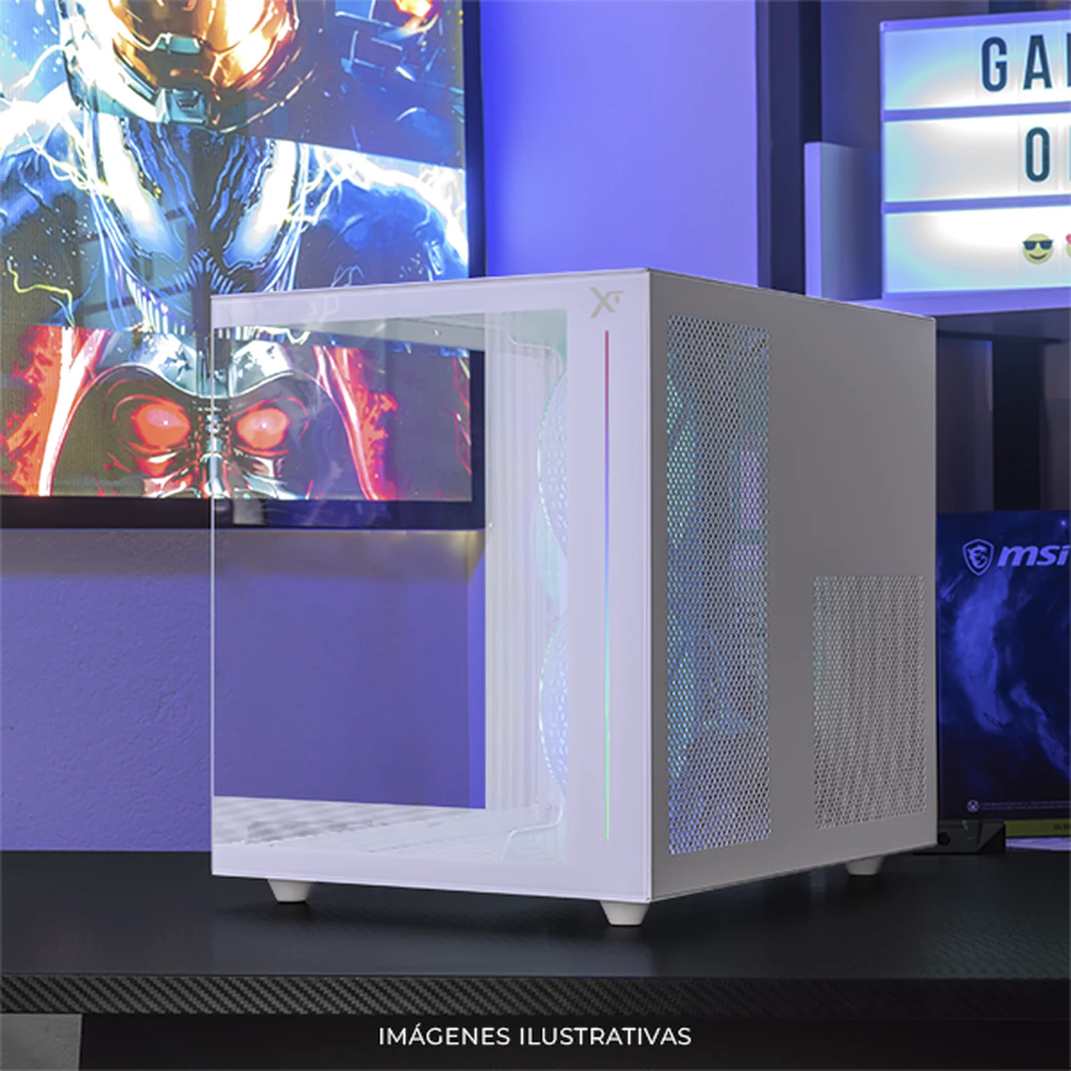 Gabinete XTREME PC GAMING Crystal Cube Mini Torre 3 Fan ARGB Blanco CXT955WT - Image 6