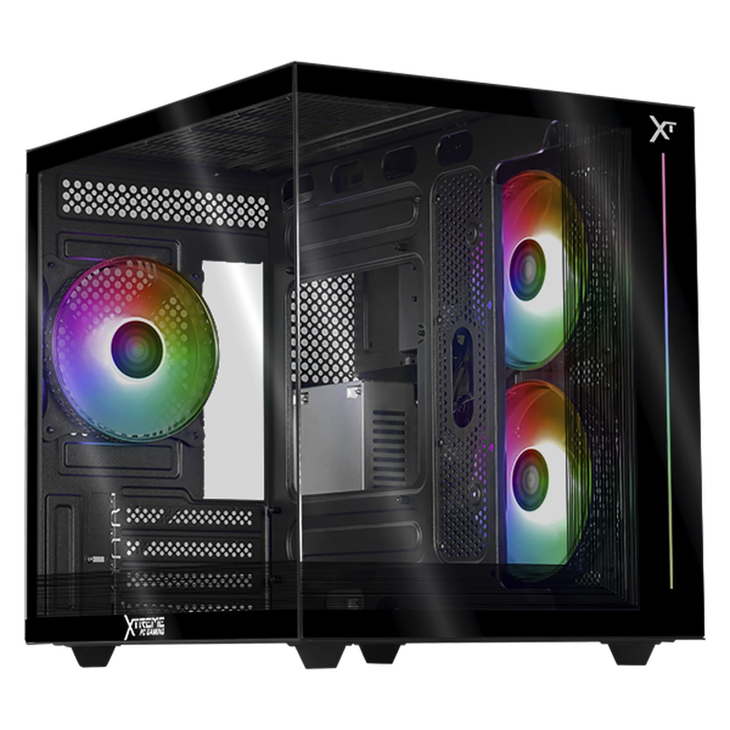 Gabinete XTREME PC GAMING Crystal Cube Mini Torre 3 Fan ARGB Negro CXT955BK