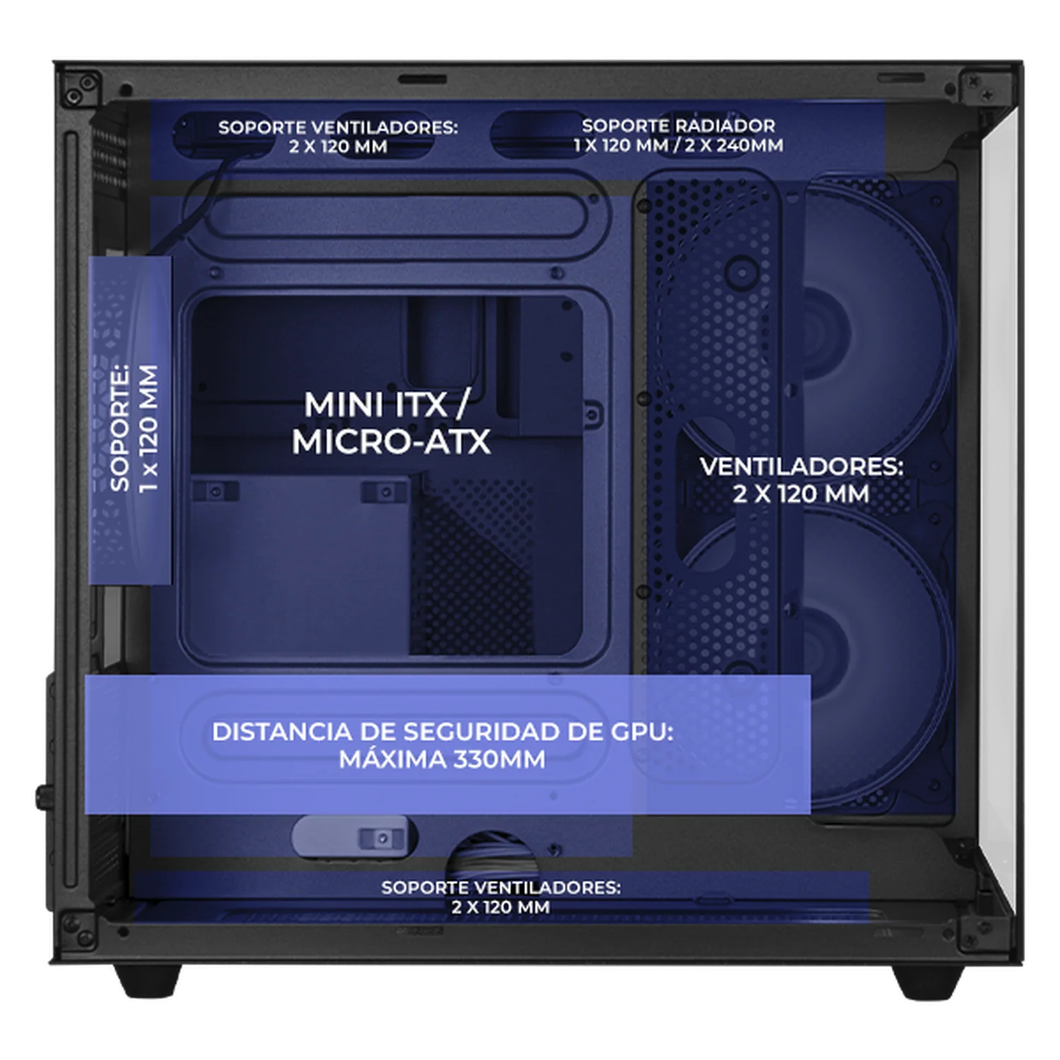 Gabinete XTREME PC GAMING Crystal Cube Mini Torre 3 Fan ARGB Negro CXT955BK - Image 3