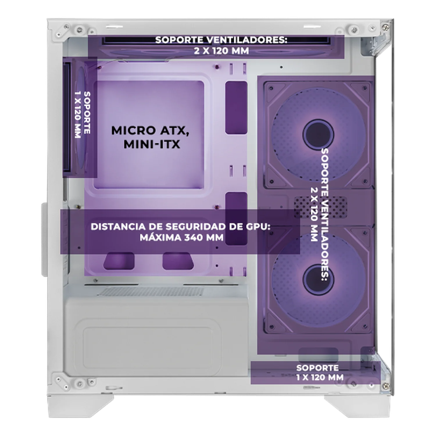 Gabinete XTREME PC GAMING Crystal Hive Mini Torre 5 Fan ARGB Blanco CXT3600WT - Image 3