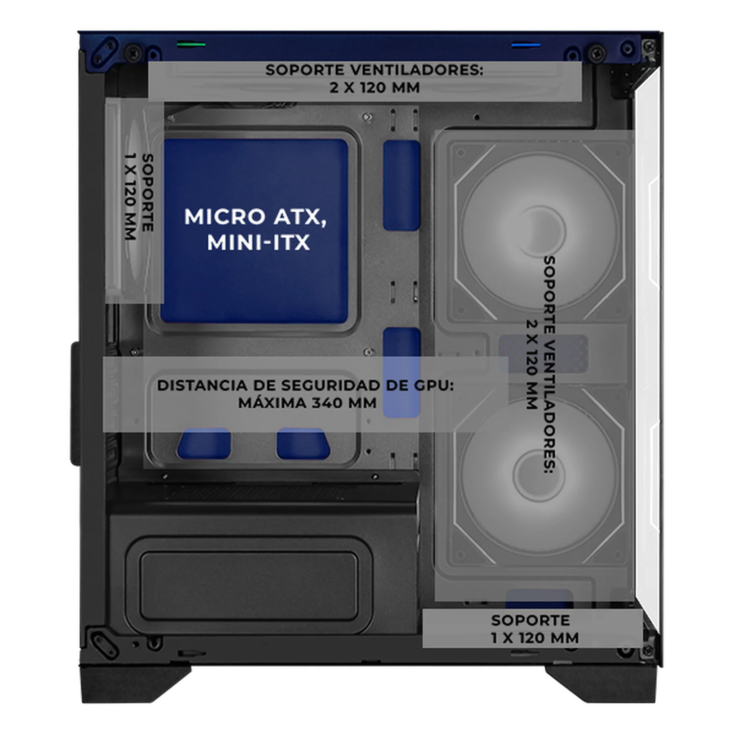 Gabinete XTREME PC GAMING Crystal Hive Mini Torre 5 Fan ARGB HUB Azul CXT3600BU - Image 3