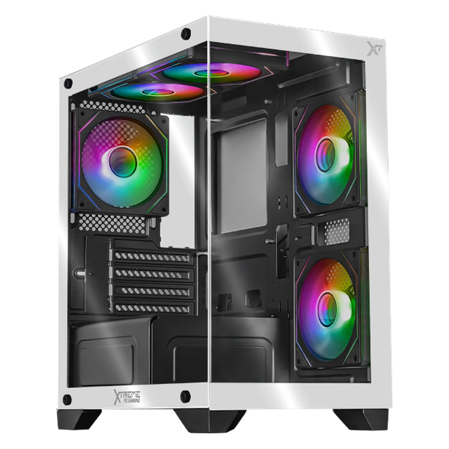 Gabinete XTREME PC GAMING Crystal Hive Mini Torre 5 Fan ARGB HUB Blanco y Negro CXT3600BW