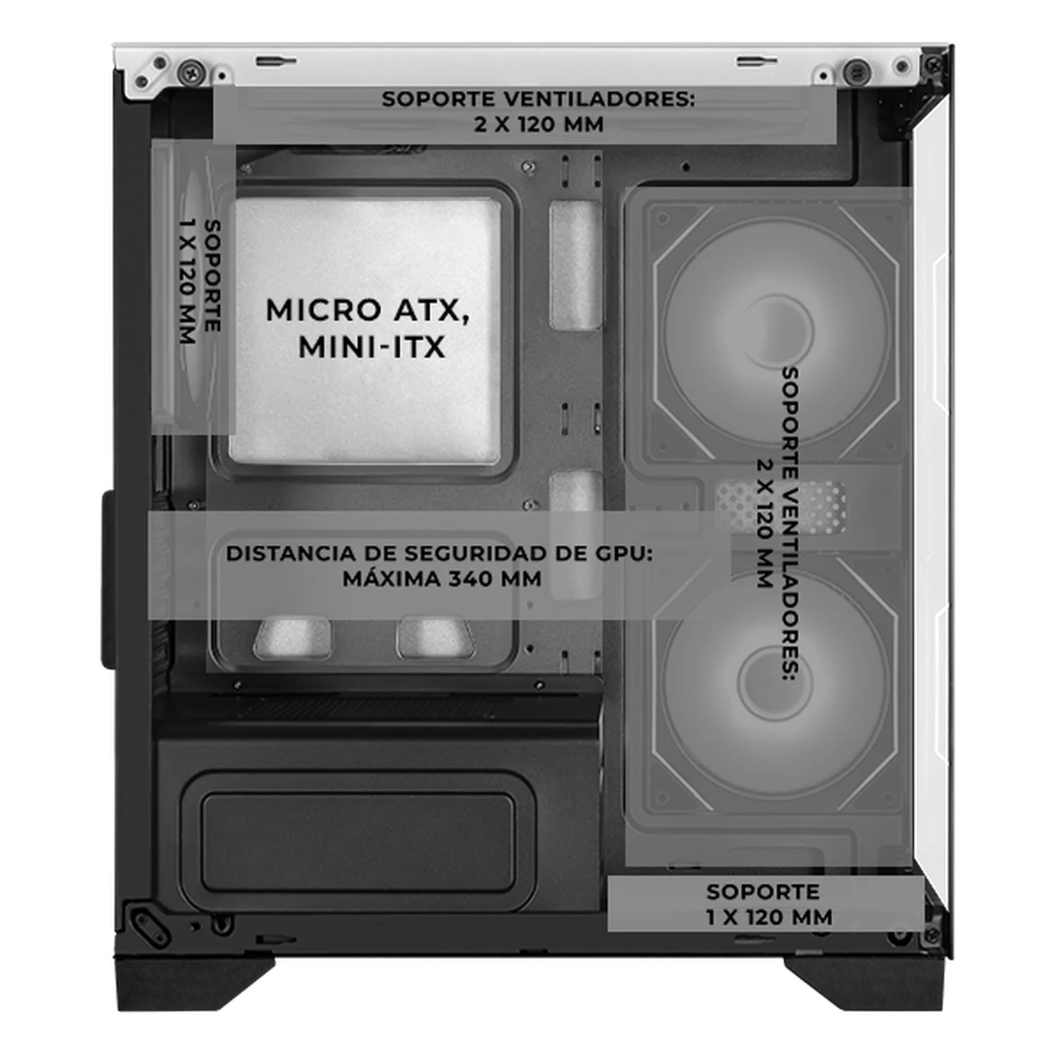 Gabinete XTREME PC GAMING Crystal Hive Mini Torre 5 Fan ARGB HUB Blanco y Negro CXT3600BW - Image 3