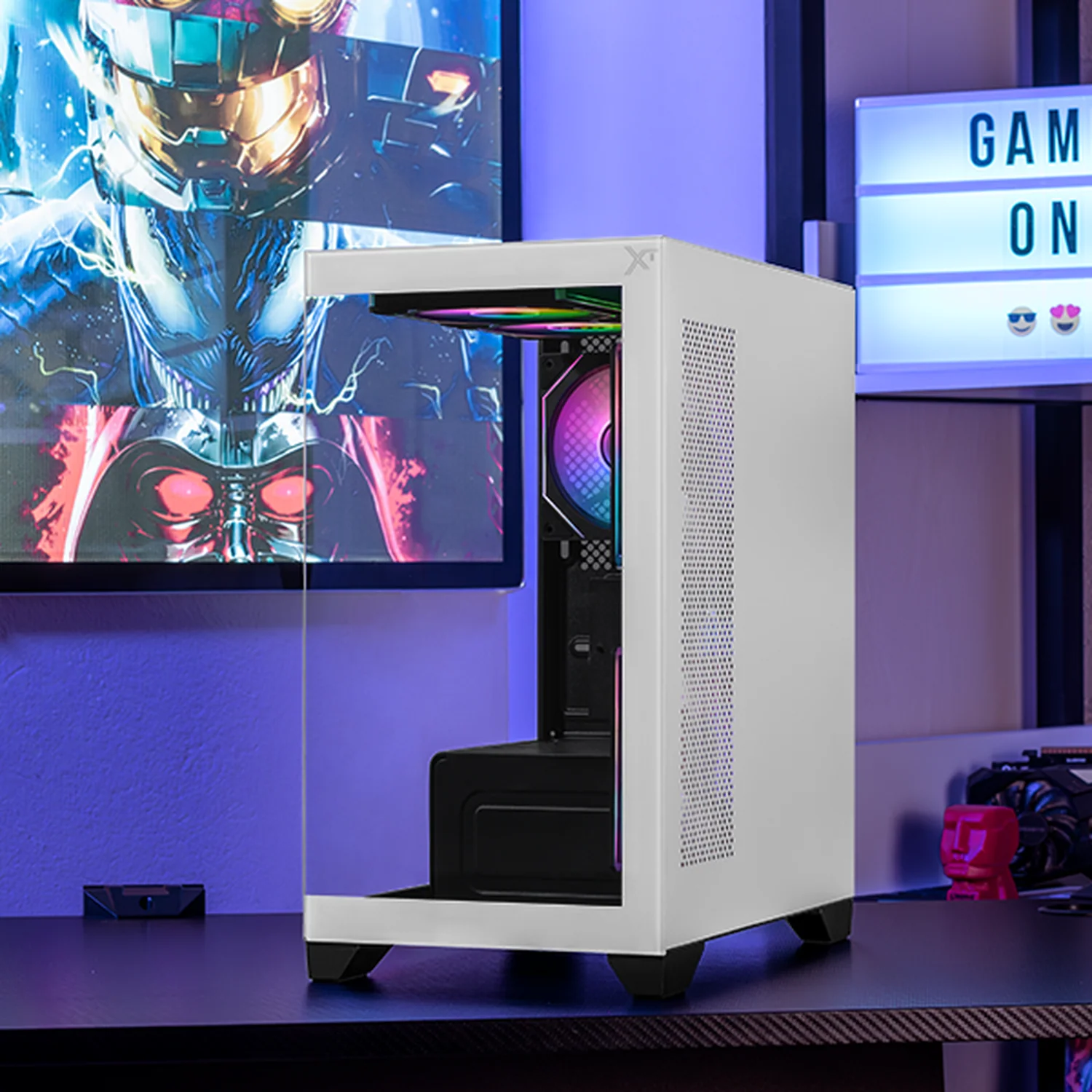 Gabinete XTREME PC GAMING Crystal Hive Mini Torre 5 Fan ARGB HUB Blanco y Negro CXT3600BW - Image 6