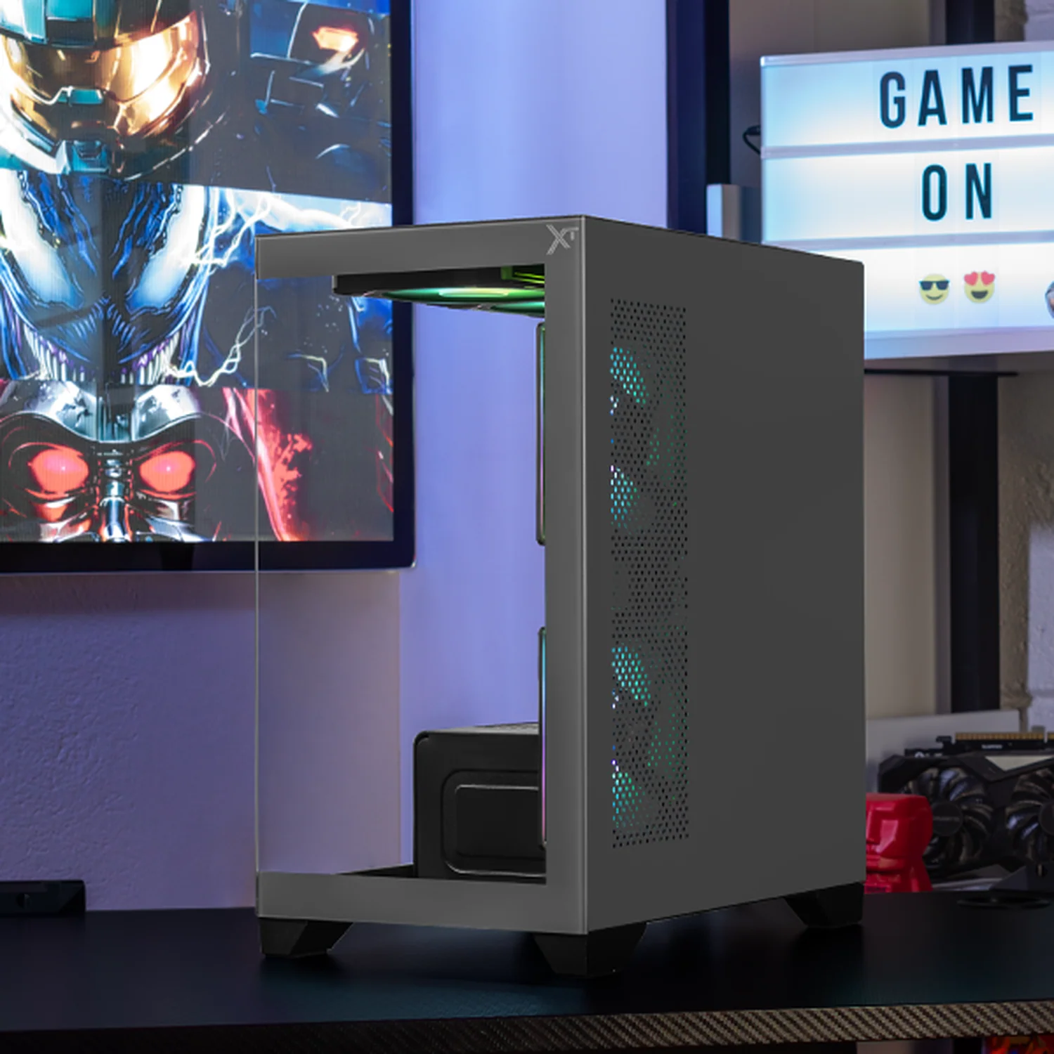 Gabinete XTREME PC GAMING Crystal Hive Mini Torre 5 Fan ARGB HUB Gris CXT3600GY - Image 6