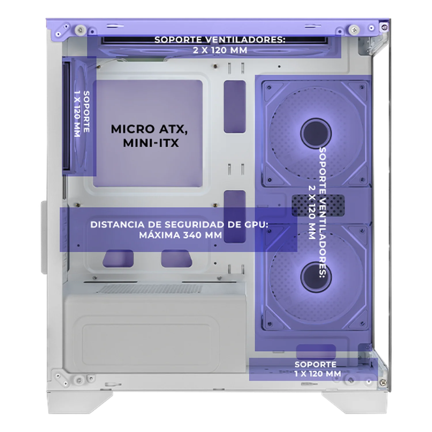 Gabinete XTREME PC GAMING Crystal Hive Mini Torre 5 Fan ARGB HUB Lila CXT3600LC - Image 3
