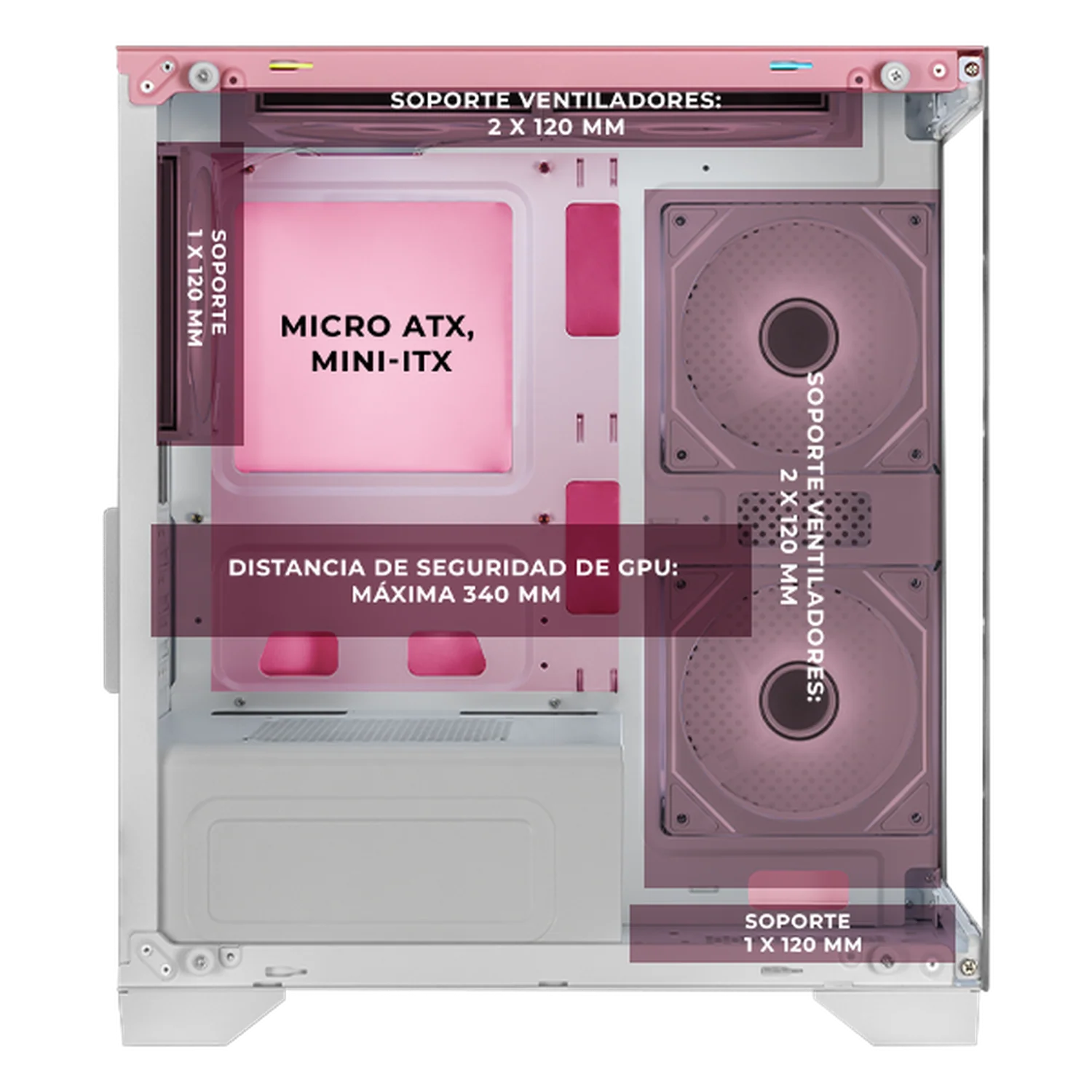 Gabinete XTREME PC GAMING Crystal Hive Mini Torre 5 Fan ARGB HUB Pink CXT3600PK - Image 3