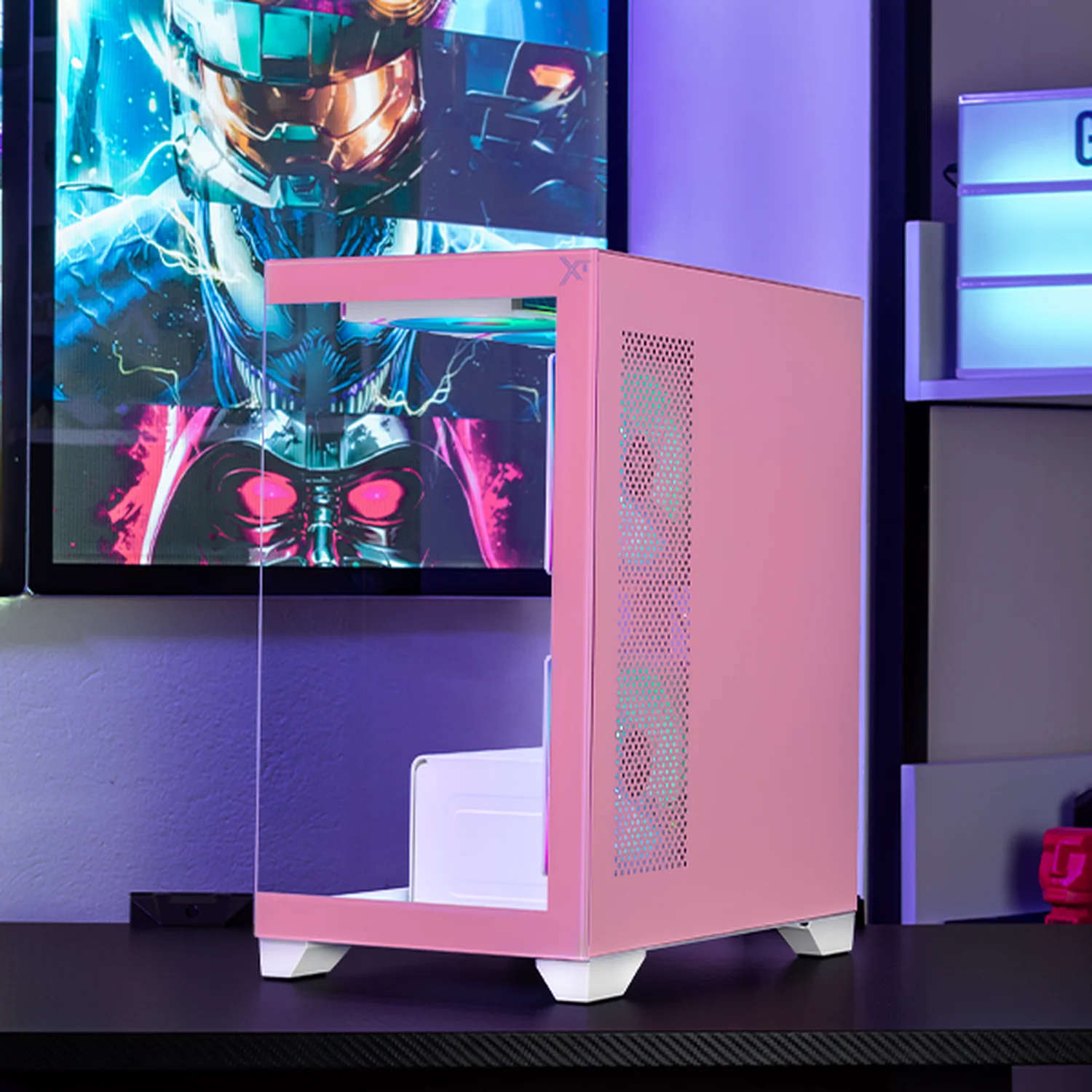 Gabinete XTREME PC GAMING Crystal Hive Mini Torre 5 Fan ARGB HUB Pink CXT3600PK - Image 6