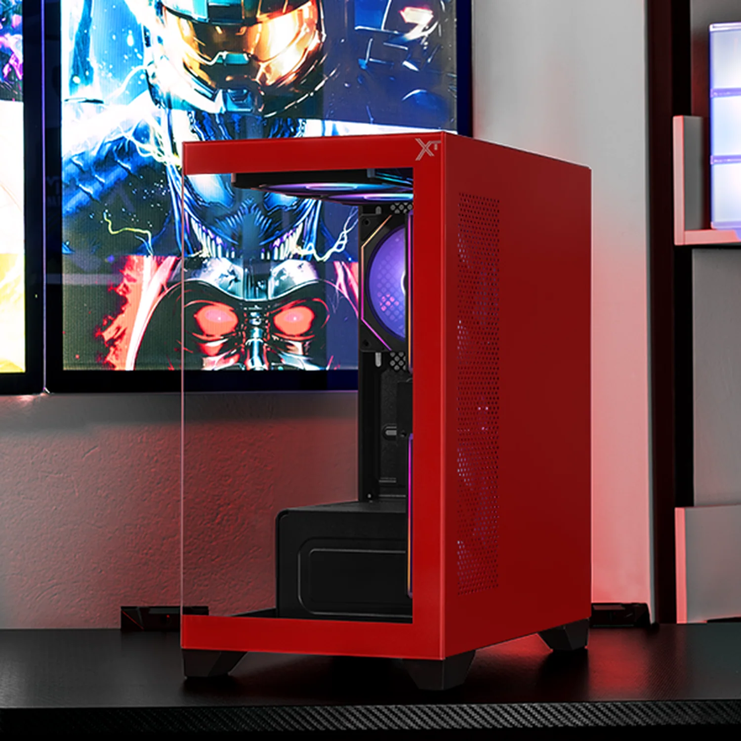 Gabinete XTREME PC GAMING Crystal Hive Mini Torre 5 Fan ARGB HUB Rojo CXT3600RD - Image 6
