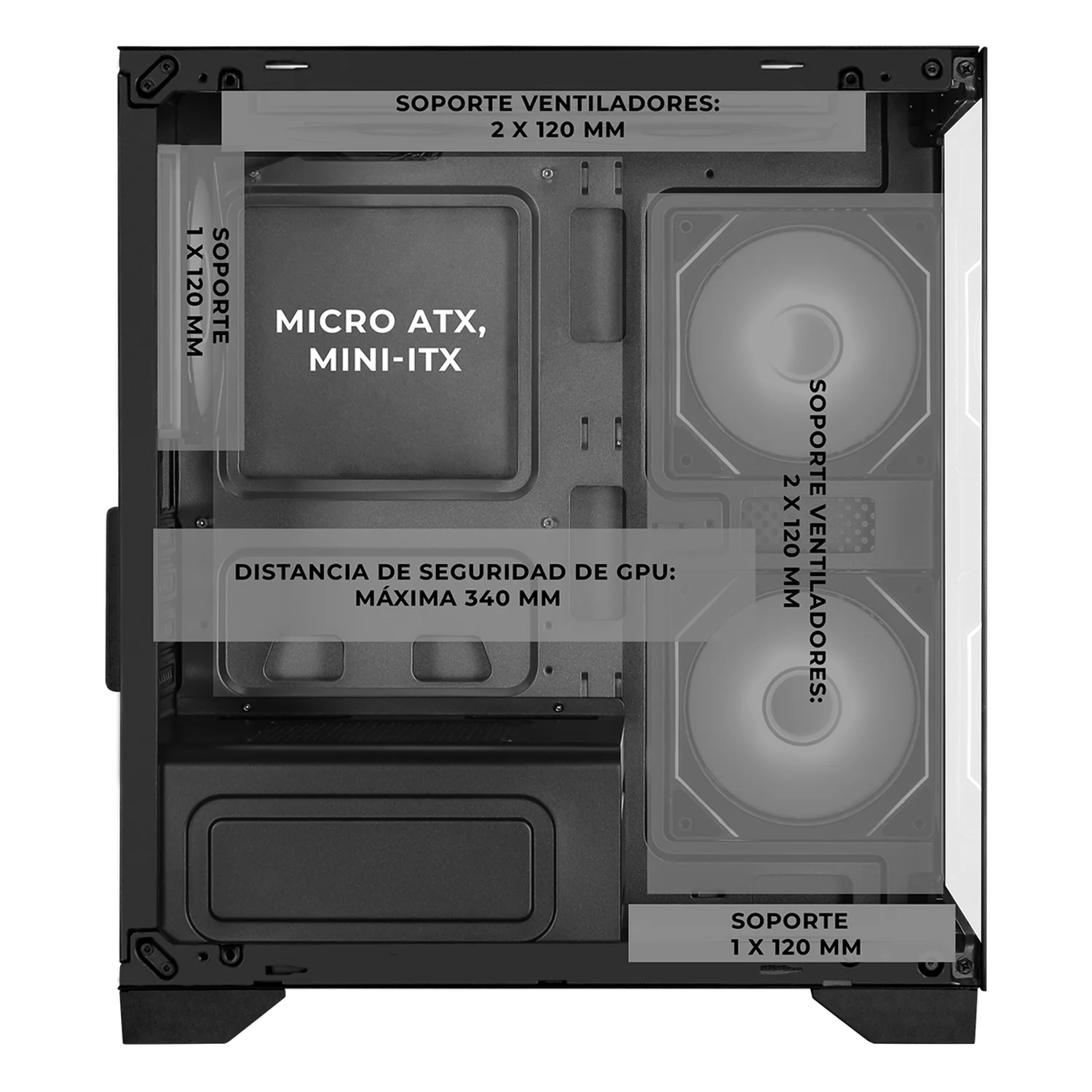 Gabinete XTREME PC GAMING Crystal Hive Mini Torre 5 Fan ARGB Negro CXT3600BK - Image 3