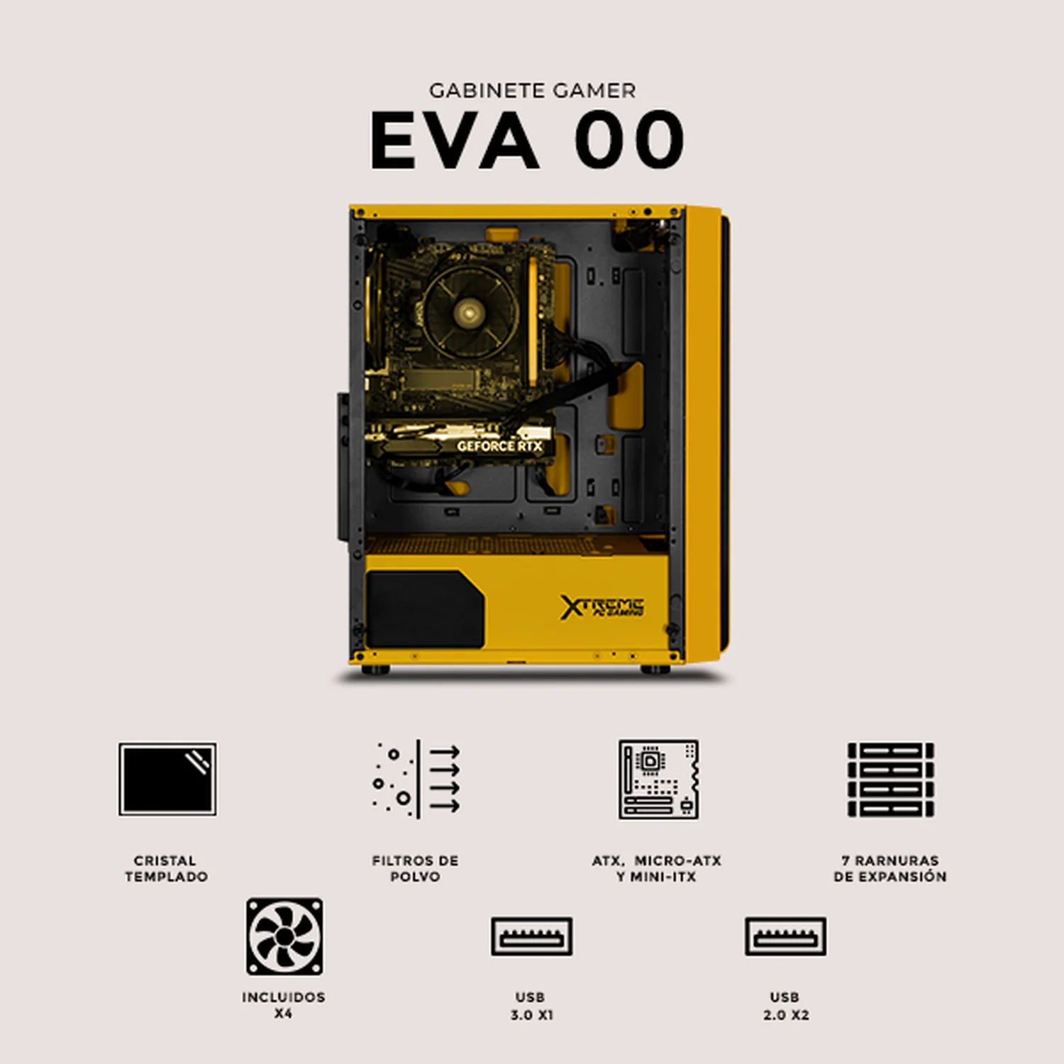 Gabinete XTREME PC GAMING Evangelion 00 Comic Edition Media Torre 4 Fan ARGB Amarillo CXTEV0YE - Image 5