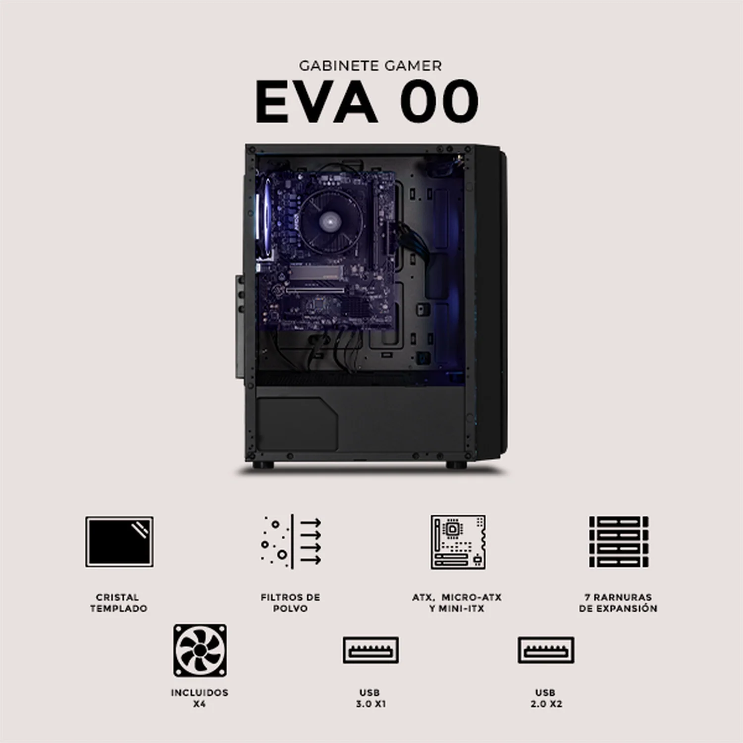 Gabinete XTREME PC GAMING Evangelion 00 Comic Edition Media Torre 4 Fan ARGB Negro CXTEV0BK - Image 5