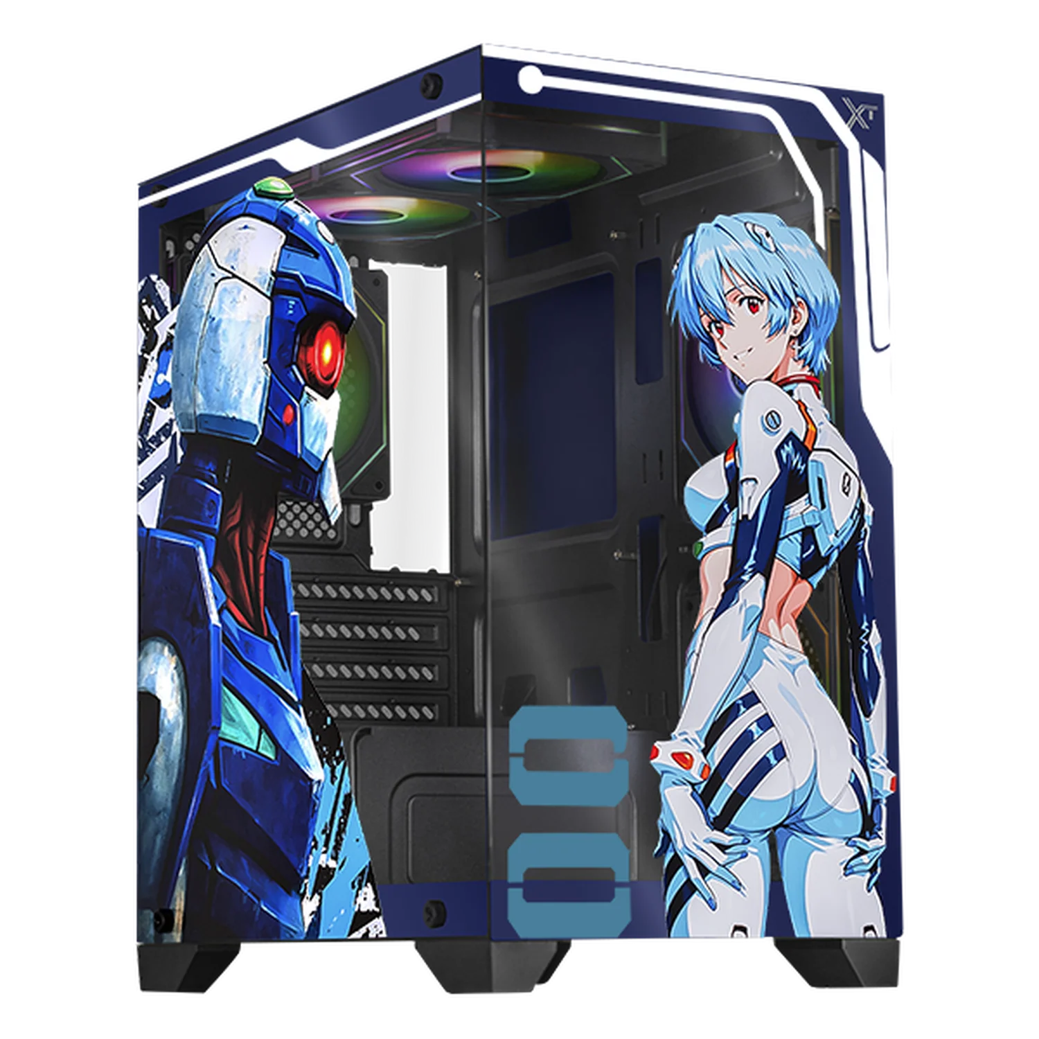 Gabinete XTREME PC GAMING Evangelion 00 Comic Edition Mini Torre 5 Fan ARGB HUB Azul CXTEVHIRD