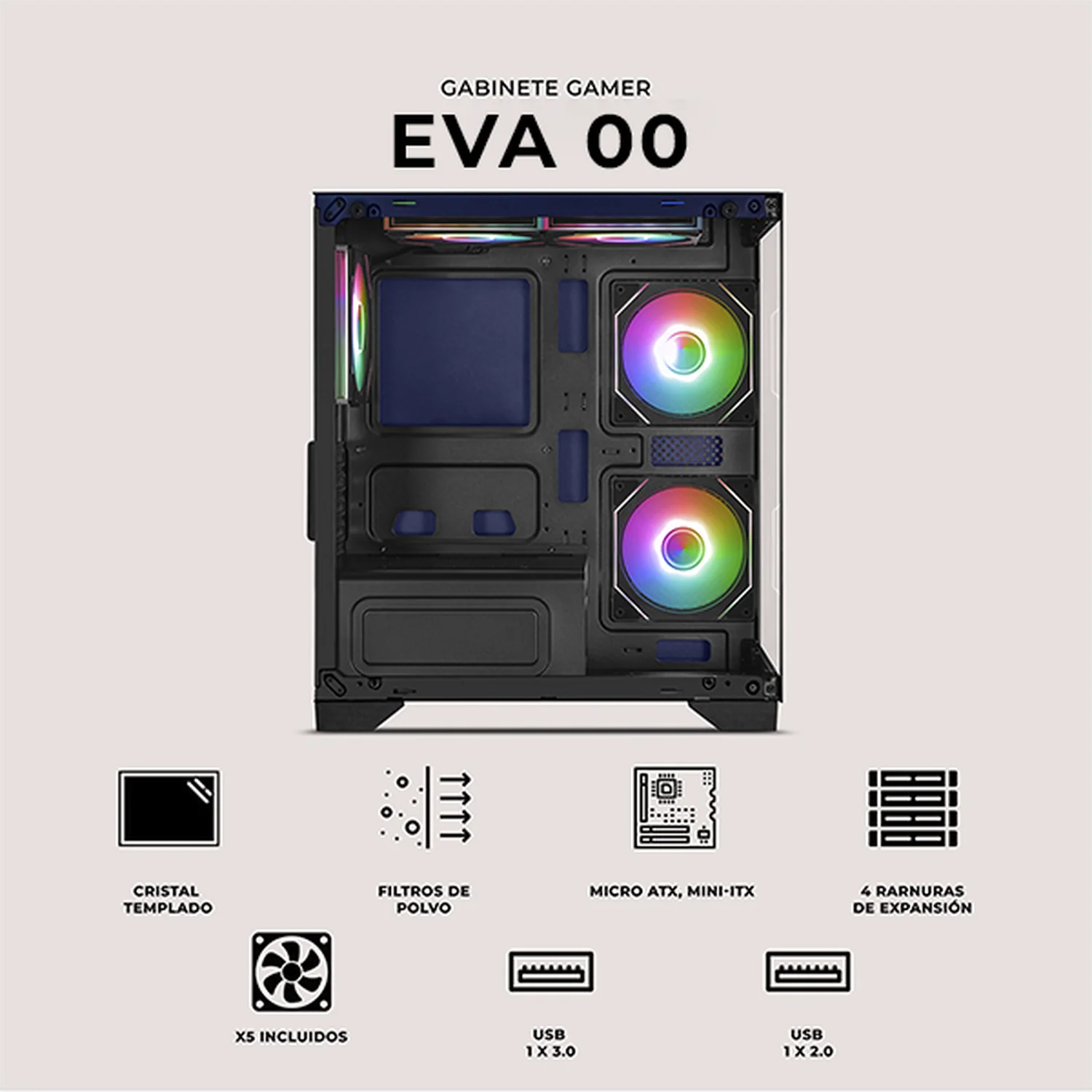 Gabinete XTREME PC GAMING Evangelion 00 Comic Edition Mini Torre 5 Fan ARGB HUB Azul CXTEVHIRD - Image 5