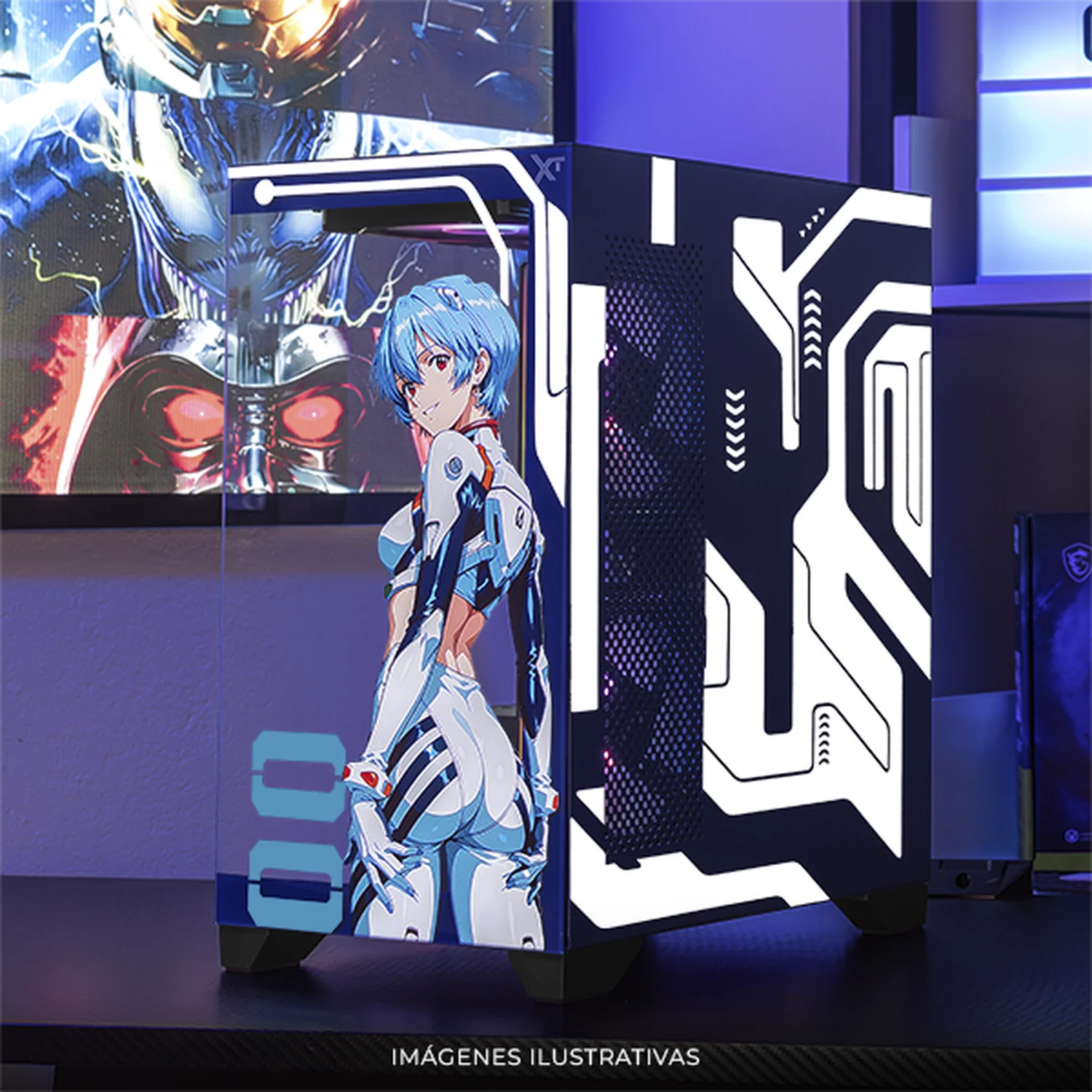 Gabinete XTREME PC GAMING Evangelion 00 Comic Edition Mini Torre 5 Fan ARGB HUB Azul CXTEVHIRD - Image 6