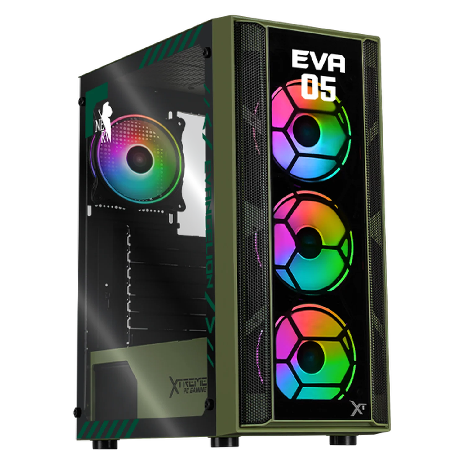 Gabinete XTREME PC GAMING Evangelion 05 Comic Edition Media Torre 4 Fan ARGB Verde Militar CXTEV5KRDG