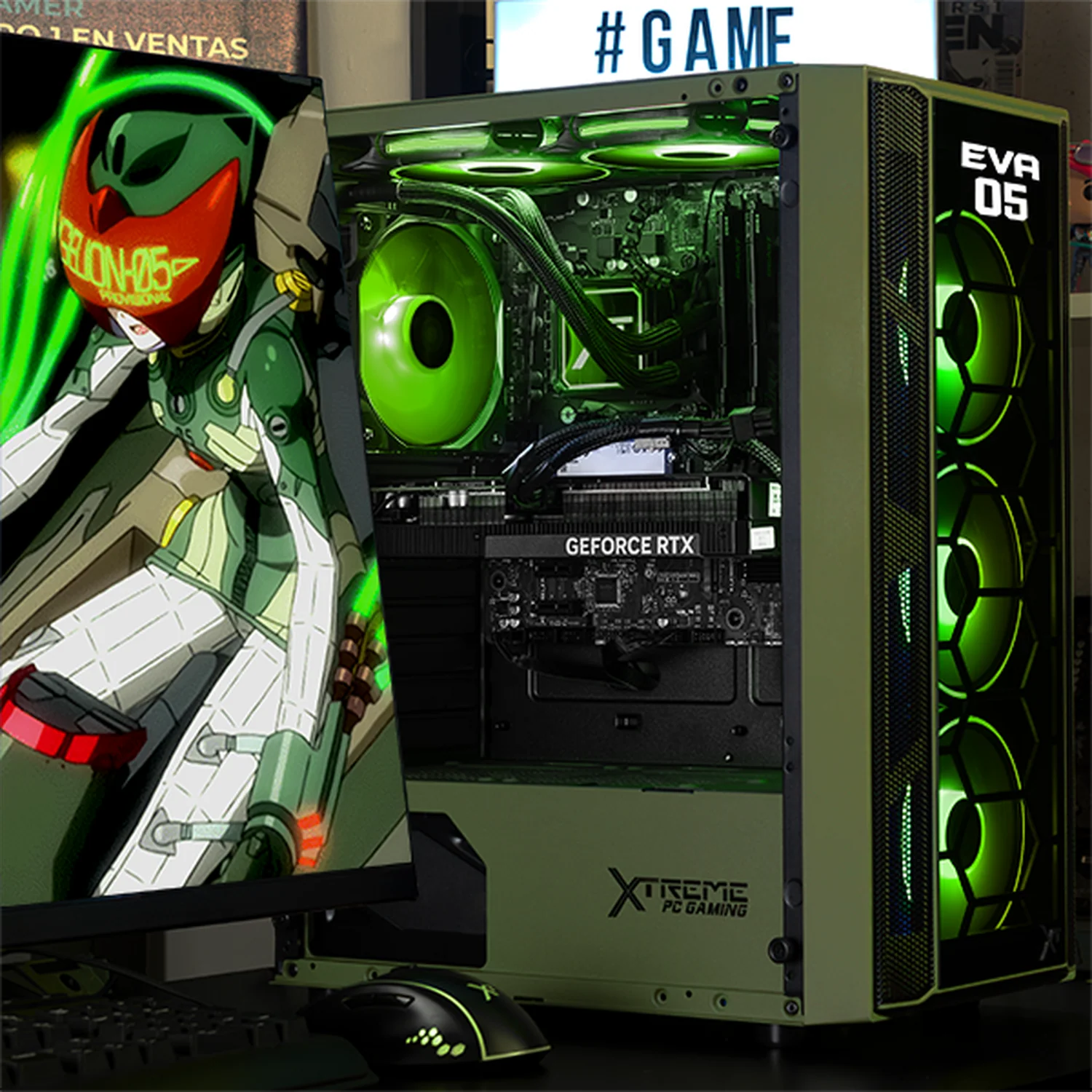 Gabinete XTREME PC GAMING Evangelion 05 Comic Edition Media Torre 4 Fan ARGB Verde Militar CXTEV5KRDG - Image 6