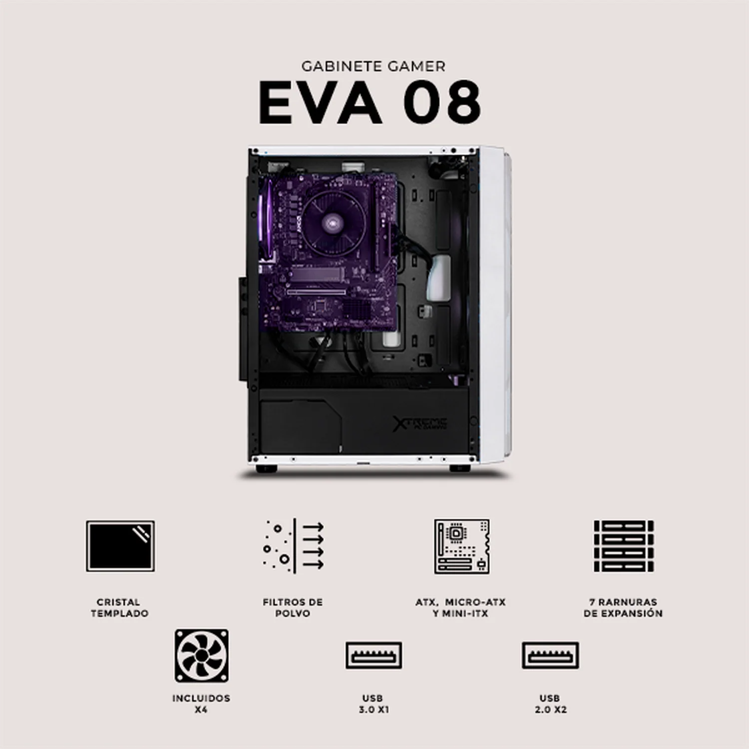 Gabinete XTREME PC GAMING Evangelion 08 Comic Edition Media Torre 4 Fan ARGB Blanco CXTEV8WT - Image 5