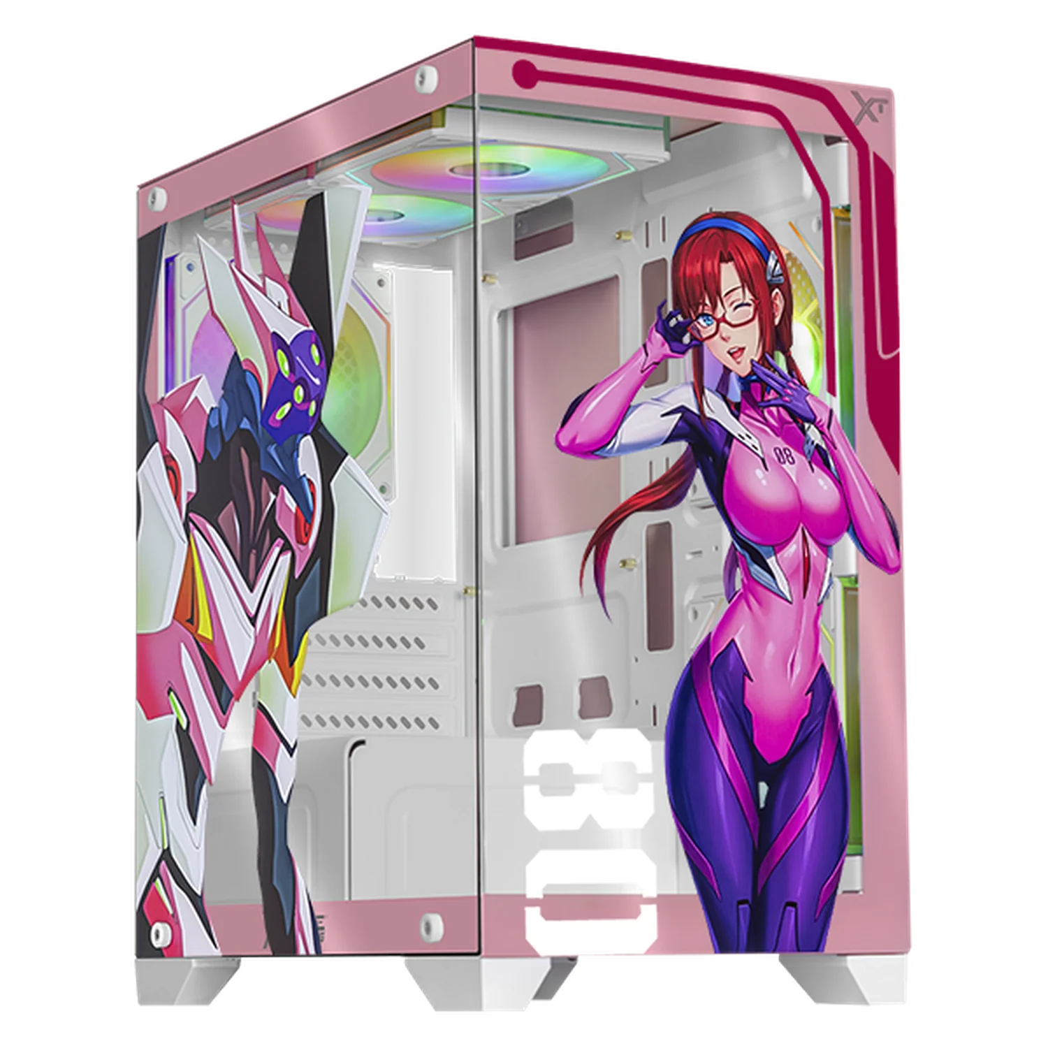 Gabinete XTREME PC GAMING Evangelion 08 Comic Edition Mini Torre 5 Fan ARGB HUB Pink CXTEVHIPK