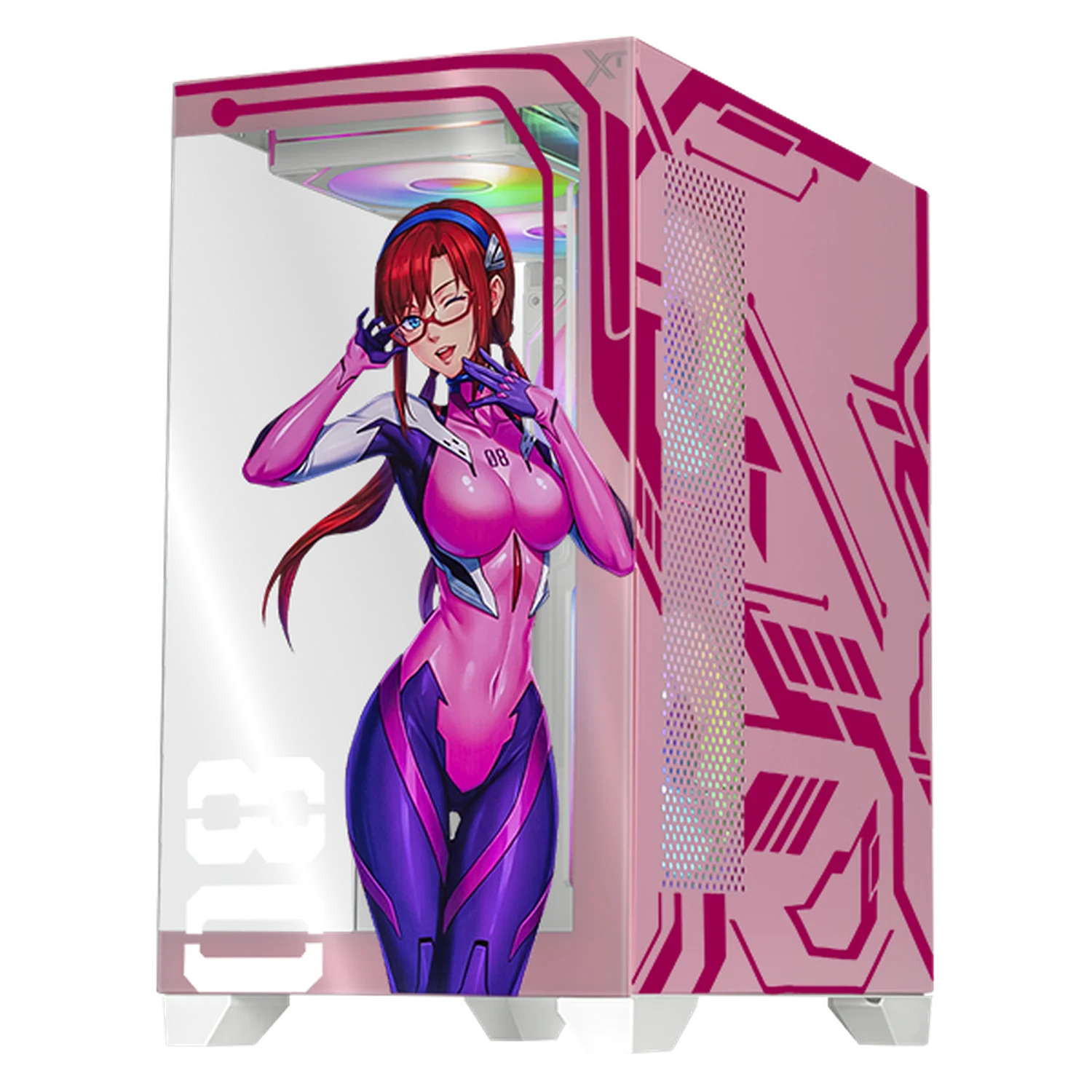 Gabinete XTREME PC GAMING Evangelion 08 Comic Edition Mini Torre 5 Fan ARGB HUB Pink CXTEVHIPK - Image 2