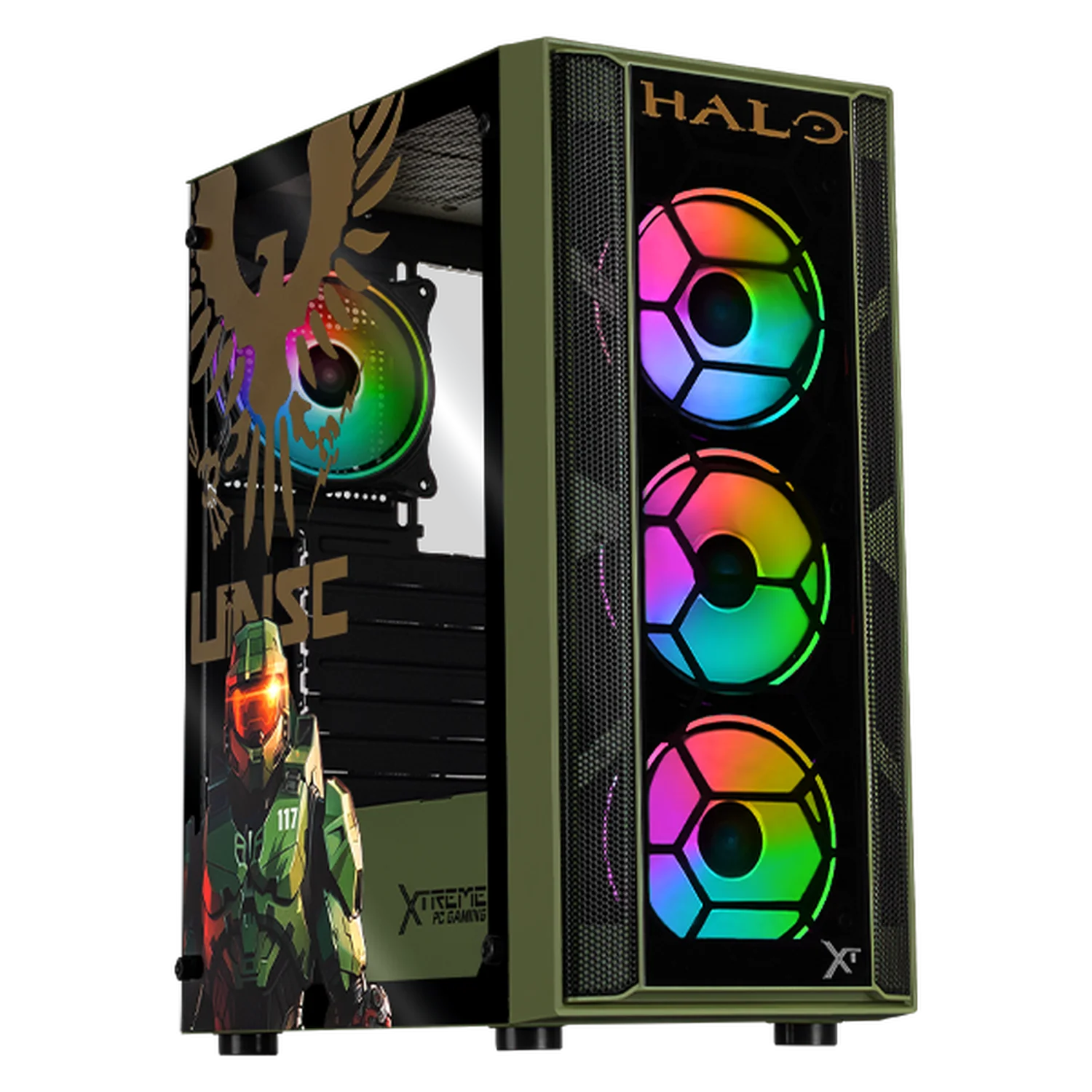 Gabinete XTREME PC GAMING Halo Edition Media Torre 4 Fan ARGB Verde Militar CXTHAKRDG