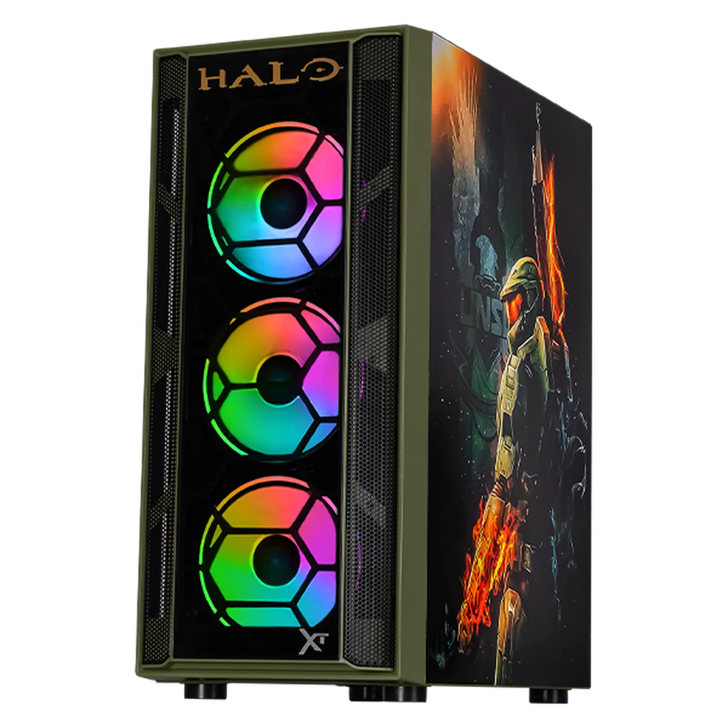 Gabinete XTREME PC GAMING Halo Edition Media Torre 4 Fan ARGB Verde Militar CXTHAKRDG - Image 2