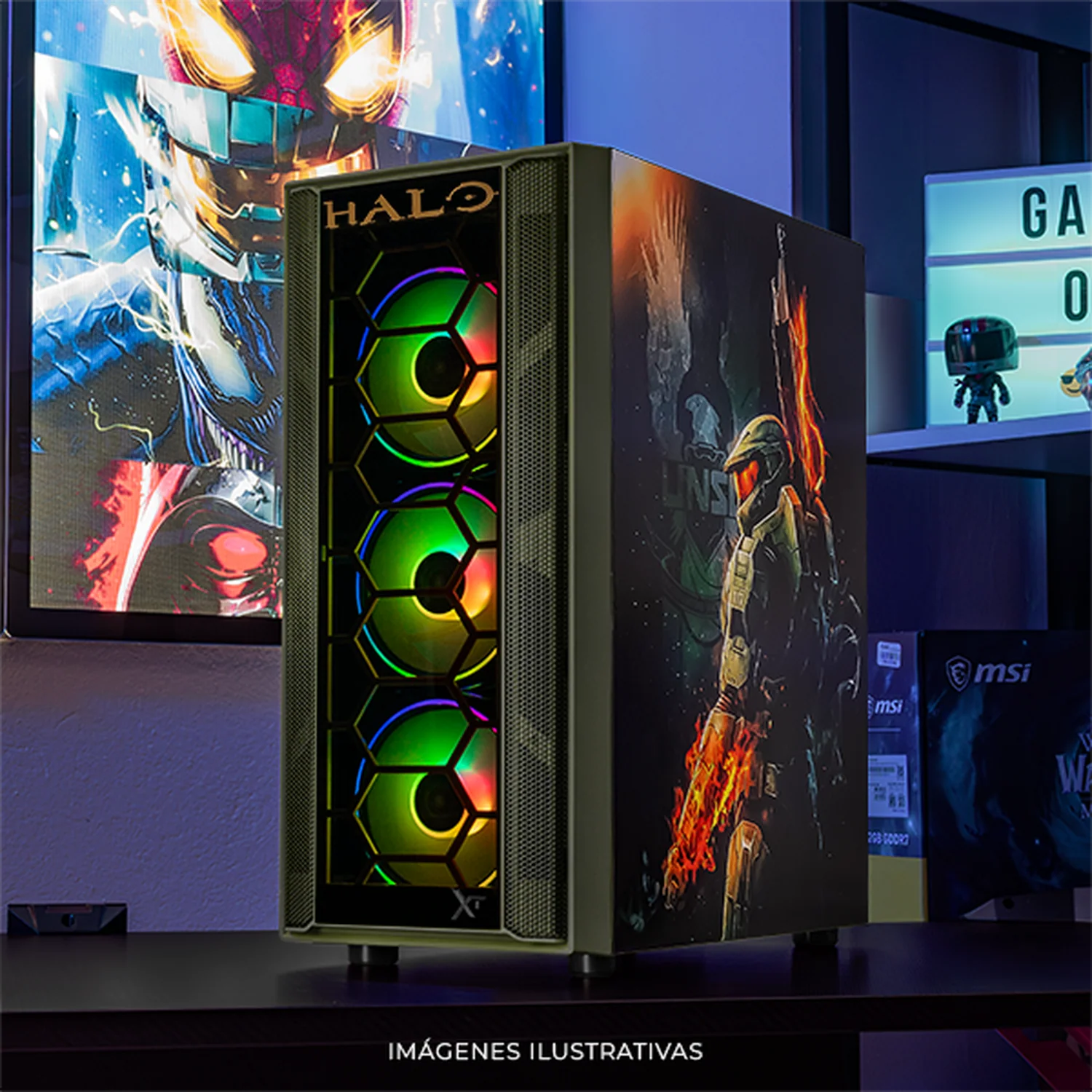 Gabinete XTREME PC GAMING Halo Edition Media Torre 4 Fan ARGB Verde Militar CXTHAKRDG - Image 6