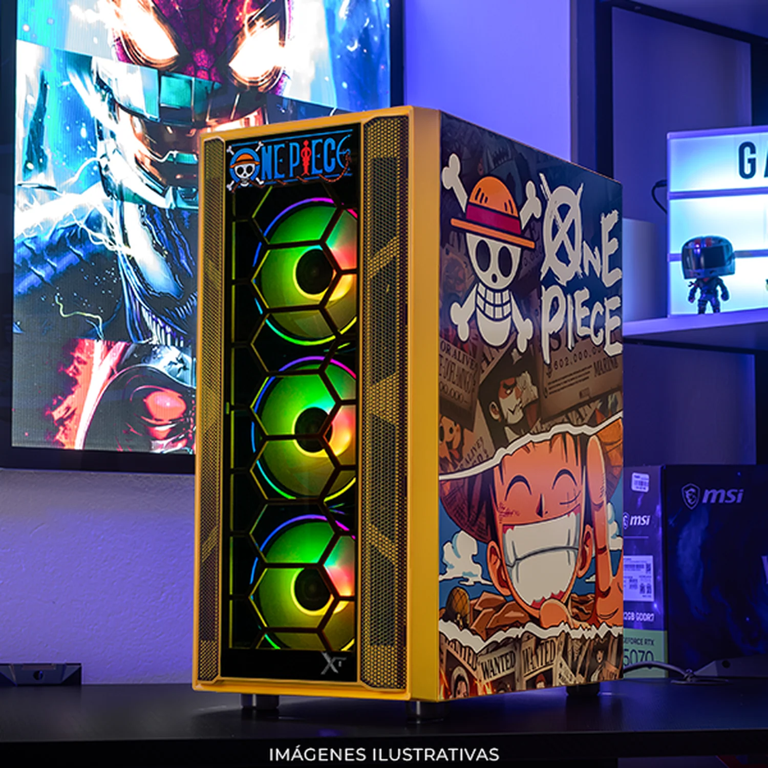 Gabinete XTREME PC GAMING Luffy Edition Media Torre 4 Fan ARGB Amarillo CXTLUKRYE - Image 6