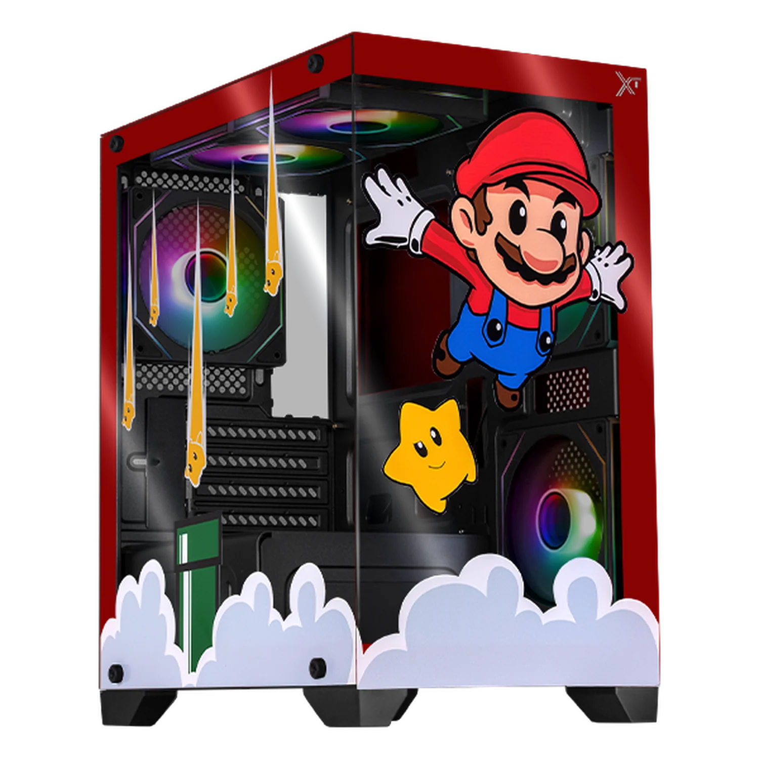 Gabinete XTREME PC GAMING Mario Galaxy Edition Mini Torre 5 Fan ARGB HUB Rojo CXTMACRRD