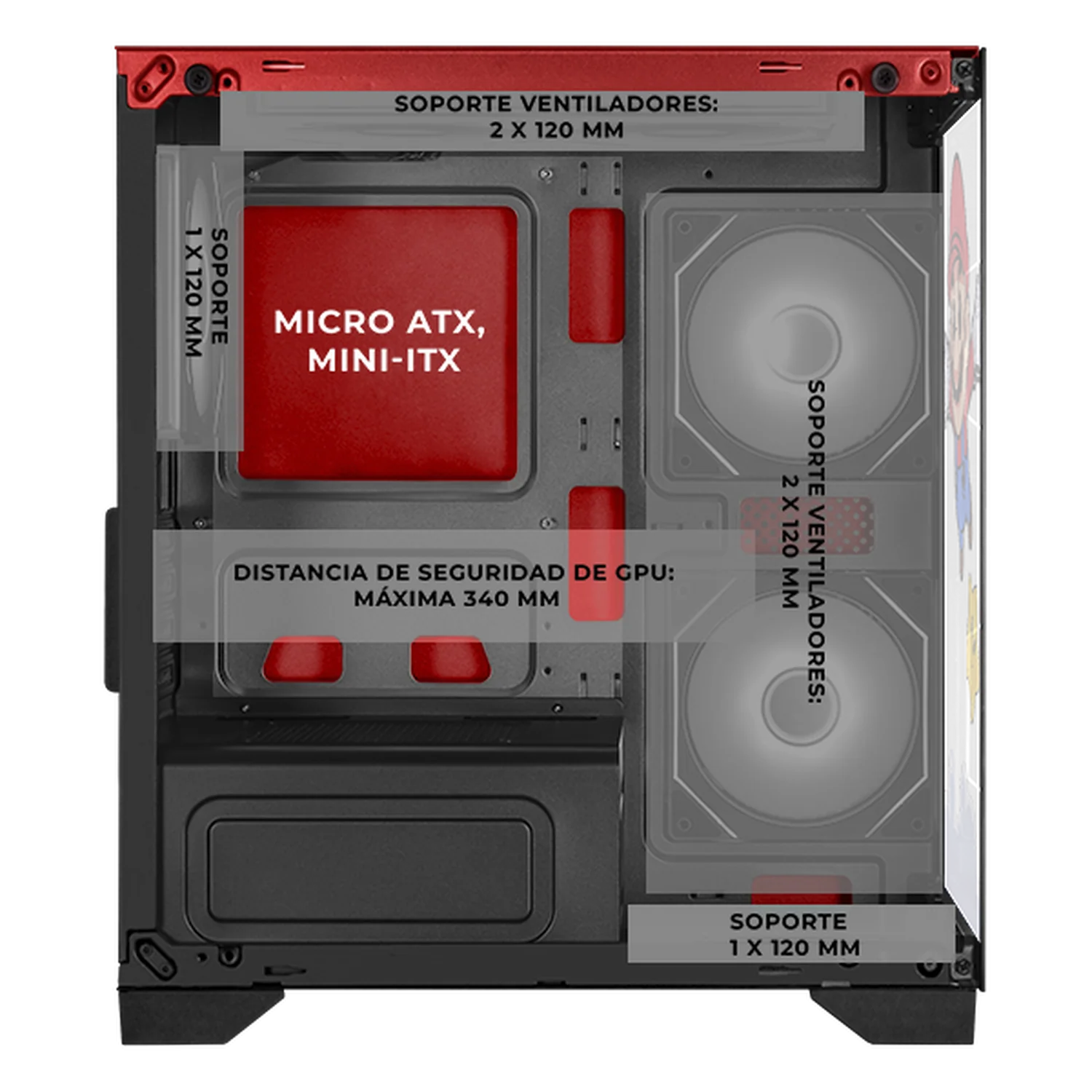 Gabinete XTREME PC GAMING Mario Galaxy Edition Mini Torre 5 Fan ARGB HUB Rojo CXTMACRRD - Image 3