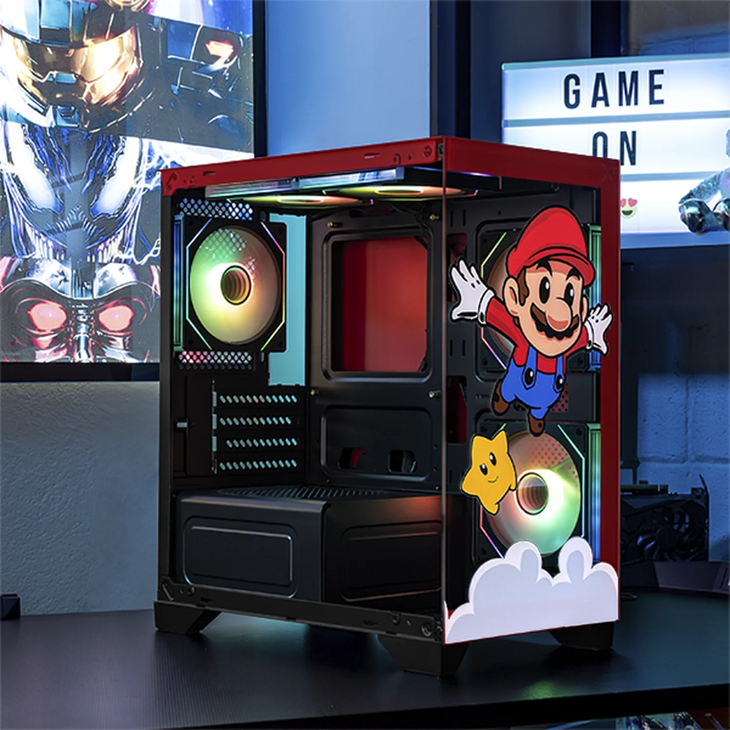 Gabinete XTREME PC GAMING Mario Galaxy Edition Mini Torre 5 Fan ARGB HUB Rojo CXTMACRRD - Image 6