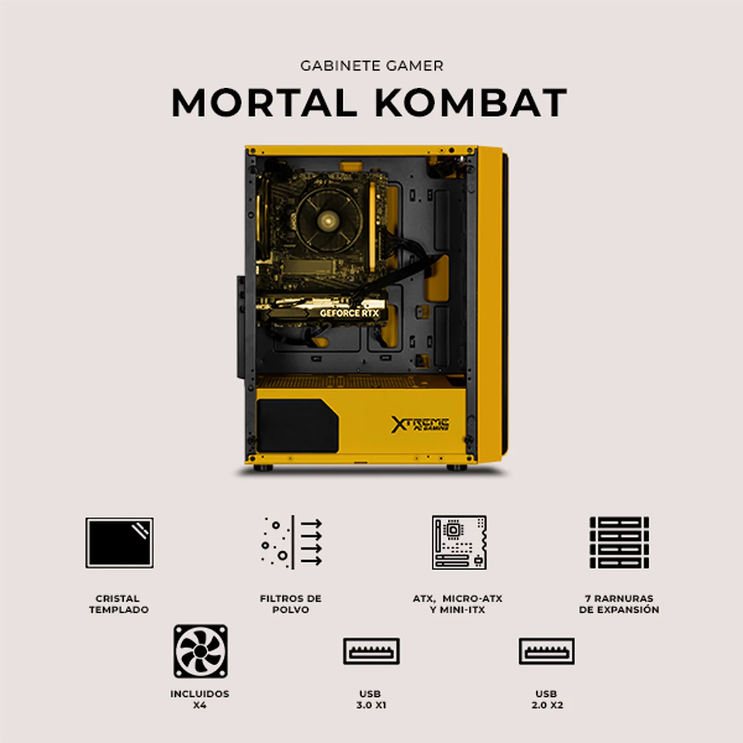 Gabinete XTREME PC GAMING Mortal Kombat Edition Media Torre 4 Fan ARGB Amarillo CXTMOKRYE - Image 5
