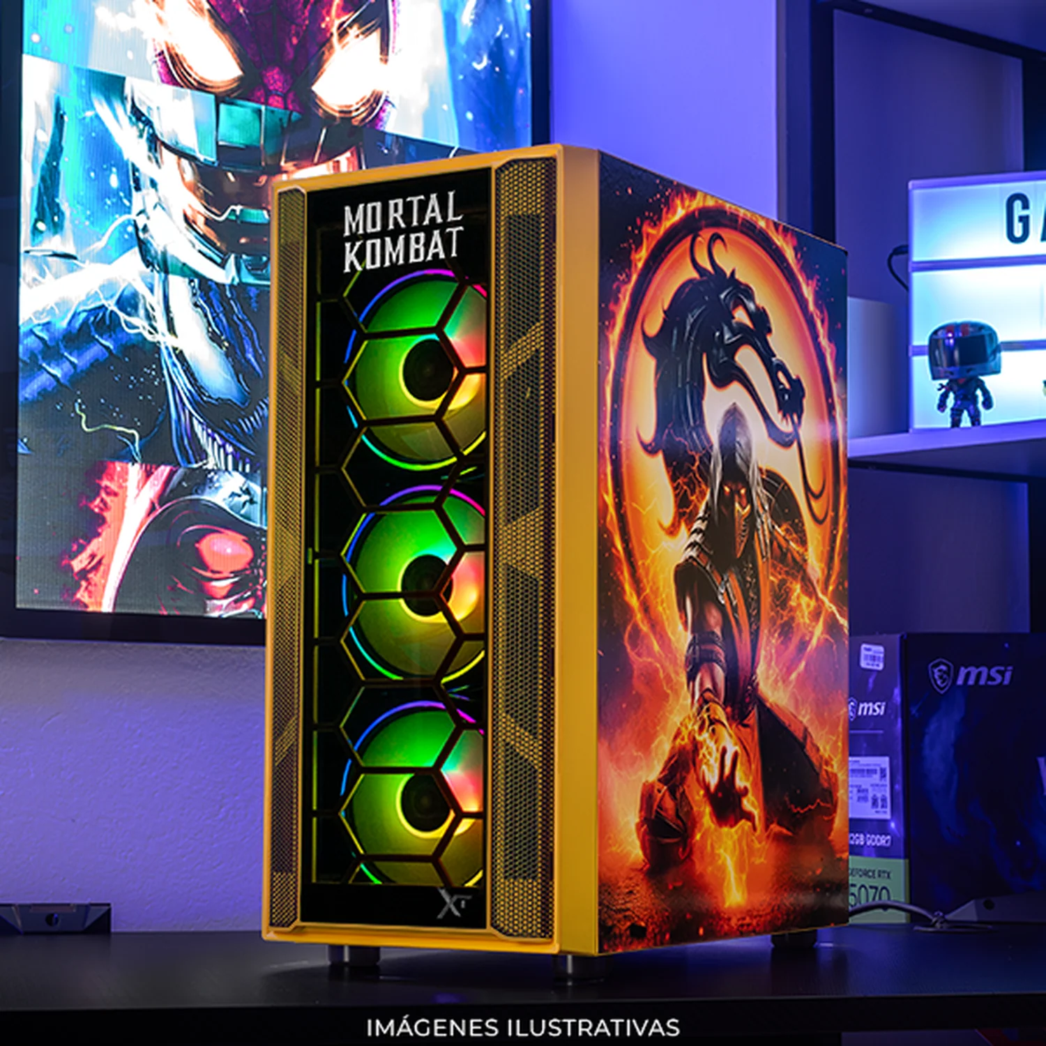 Gabinete XTREME PC GAMING Mortal Kombat Edition Media Torre 4 Fan ARGB Amarillo CXTMOKRYE - Image 6