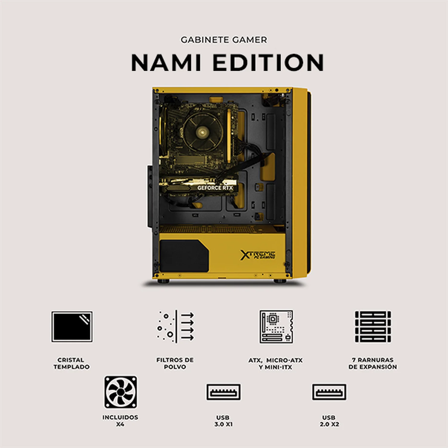 Gabinete XTREME PC GAMING Nami Edition Media Torre 4 Fan ARGB Amarillo CXTNAKRYE - Image 5