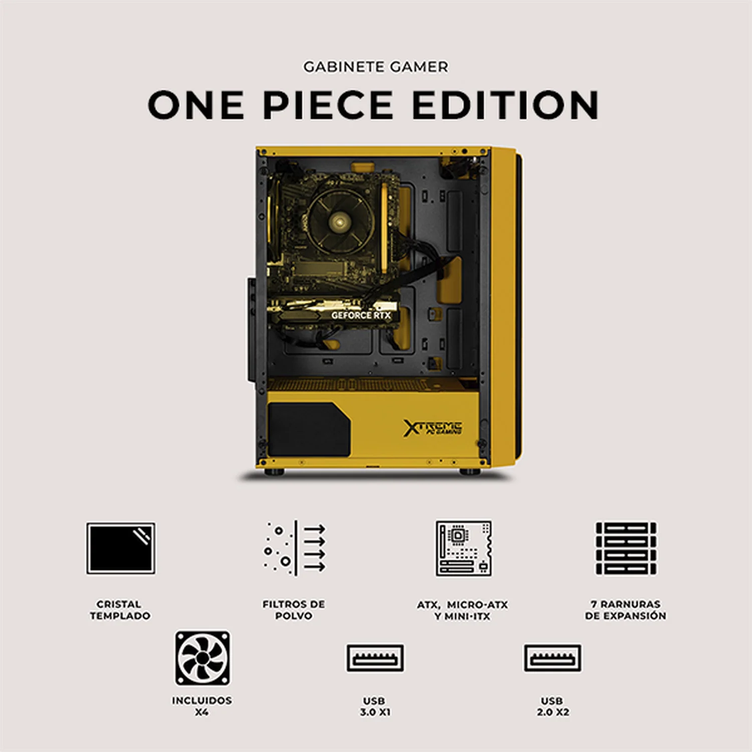 Gabinete XTREME PC GAMING One Piece Edition Media Torre 4 Fan ARGB Amarillo CXTONKRYE - Image 5