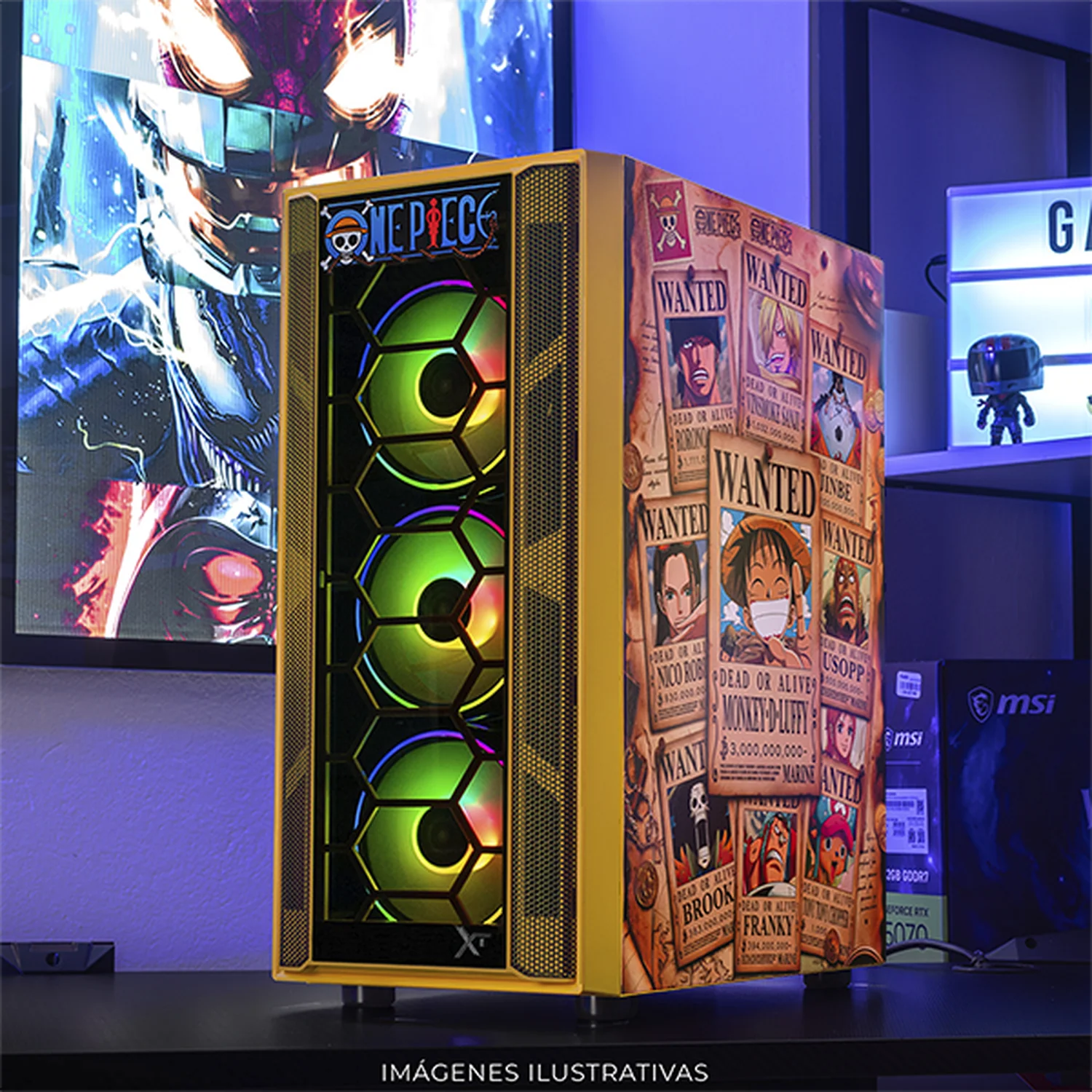 Gabinete XTREME PC GAMING One Piece Edition Media Torre 4 Fan ARGB Amarillo CXTONKRYE - Image 6