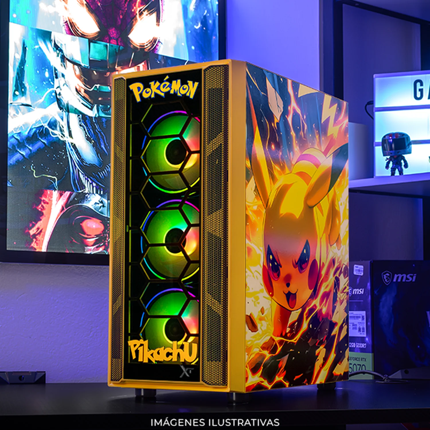 Gabinete XTREME PC GAMING Pikachu Edition Media Torre 4 Fan ARGB Amarillo CXTPIKRYE - Image 6