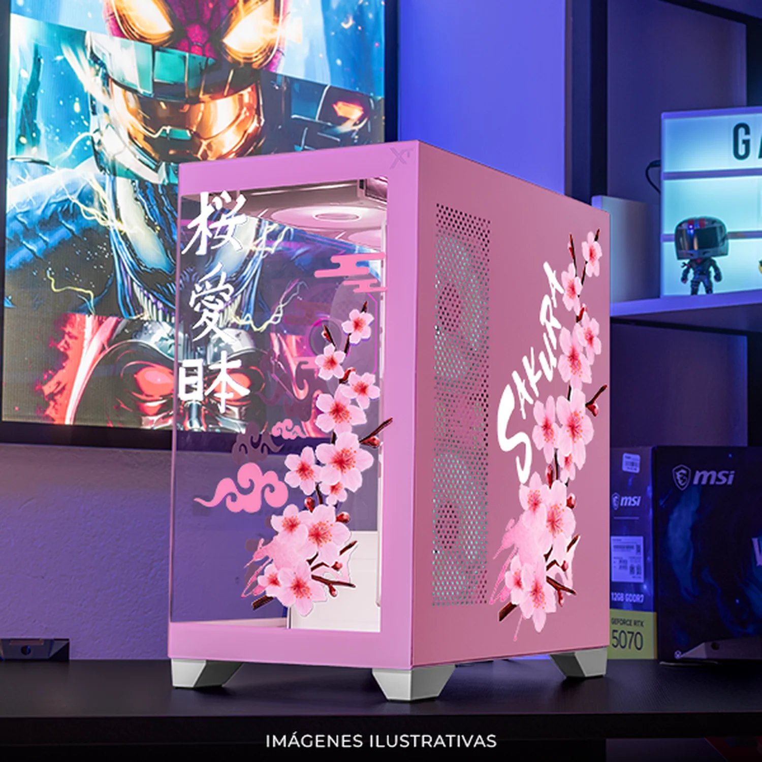 Gabinete XTREME PC GAMING Sakura Cherry Edition Mini Torre 5 Fan ARGB HUB Pink CXTSAHIPK - Image 6