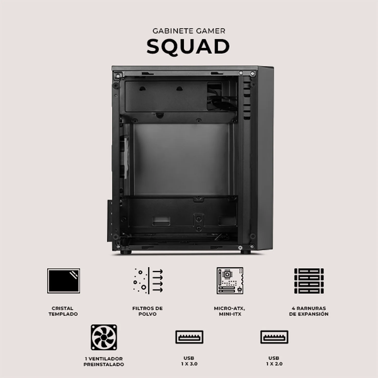 Gabinete XTREME PC GAMING Squad Mini Torre 1 Fan FRGB 500W Gris CDXT900MV2 - Image 5