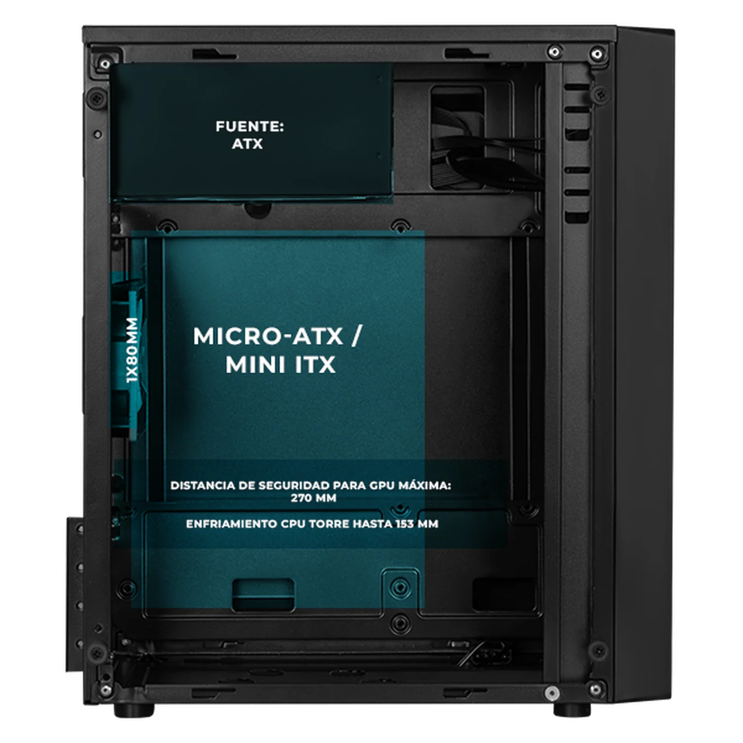 Gabinete XTREME PC GAMING Squad Mini Torre 1 Fan FRGB 500W Negro CDXT900BKV2 - Image 3
