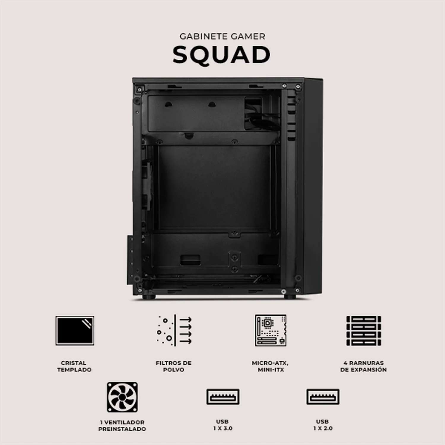 Gabinete XTREME PC GAMING Squad Mini Torre 1 Fan FRGB Negro CDXT900BK - Image 5