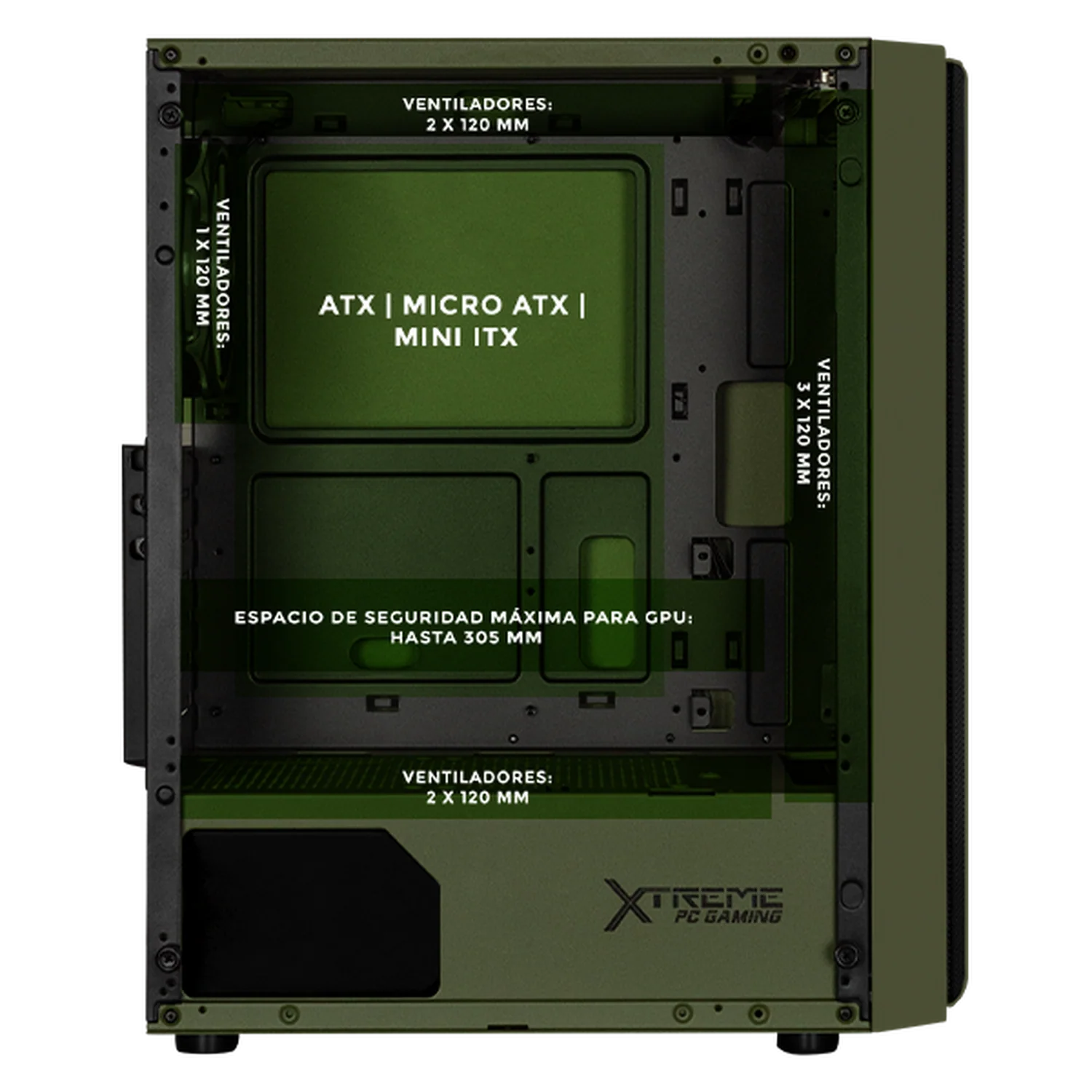 Gabinete XTREME PC GAMING XBOX Edition Media Torre 4 Fan ARGB Verde Militar CXTXBKRDG - Image 3