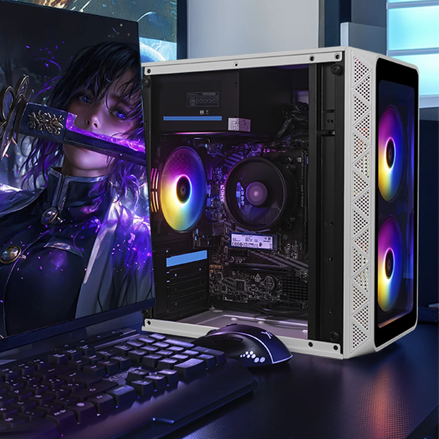 Gabinete XTREME PC GAMING Zero Mini Torre 3 Fan ARGB 600W Blanco CXTGI730WT - Image 6