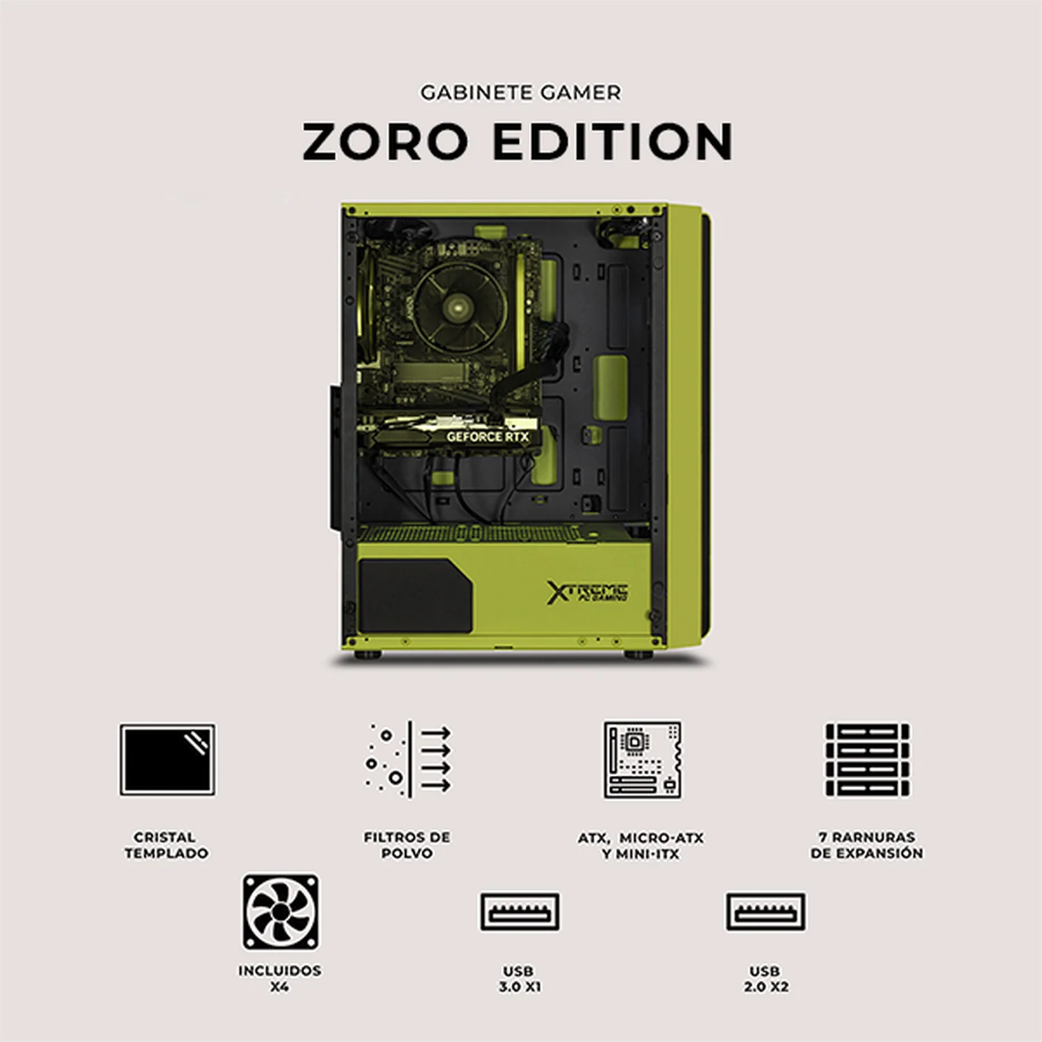 Gabinete XTREME PC GAMING Zoro Edition Media Torre 4 Fan ARGB Verde Neon CXTZOKRNG - Image 5