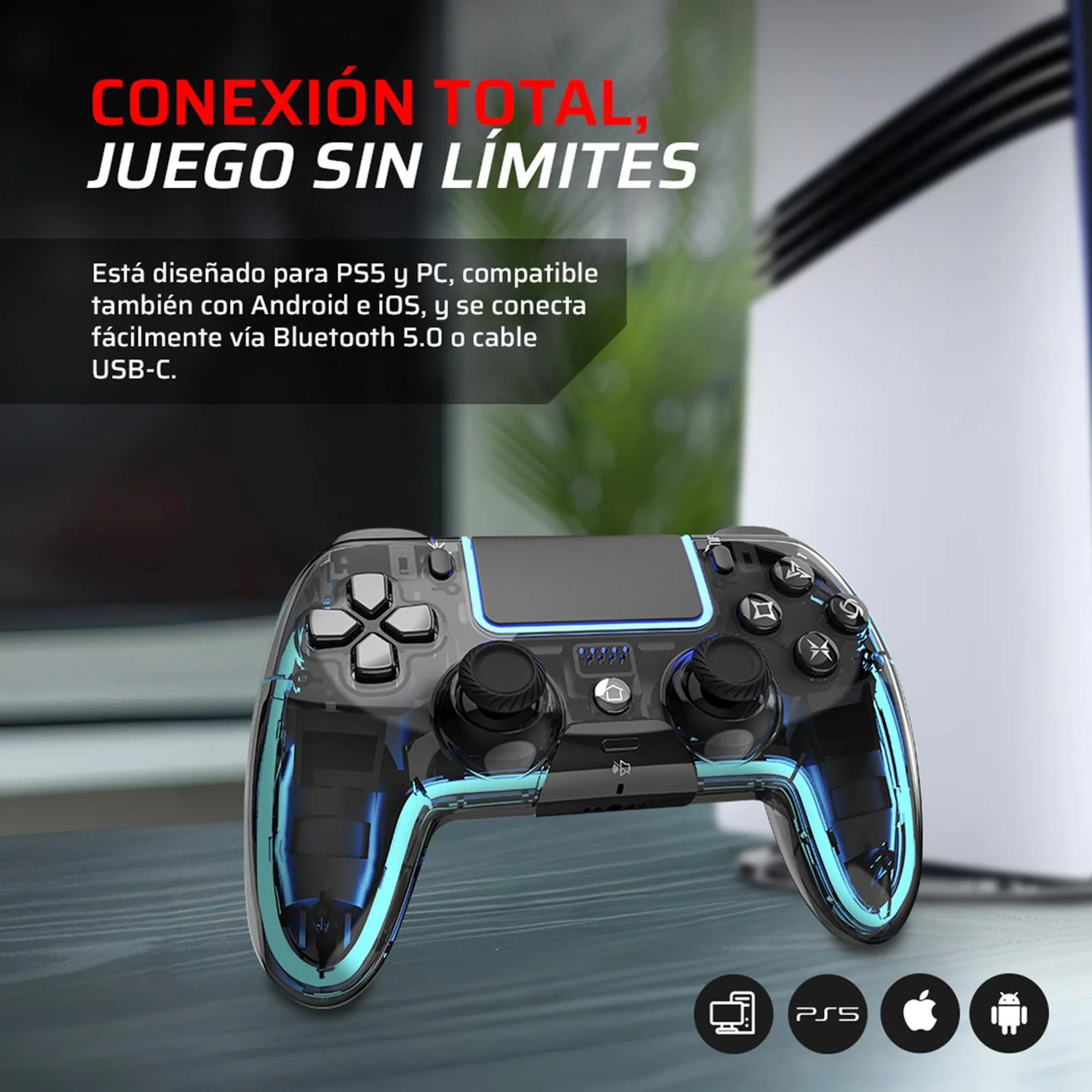 Gamepad BALAM RUSH KONTROL LUCID G690 Conexion Dual Bt 5.0 / USB-C PS5 , Android , IOS , Pc RGB Negr - Image 4