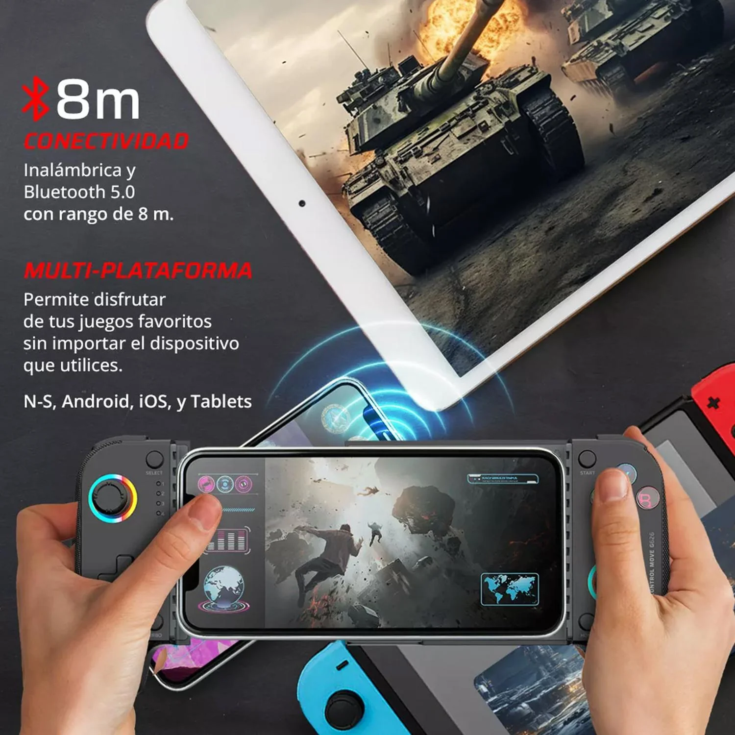 Gamepad Para Movil BALAM RUSH KONTROL MOVE G626 RGB Inalambrico Android iOS Negro BR-940474 - Image 3
