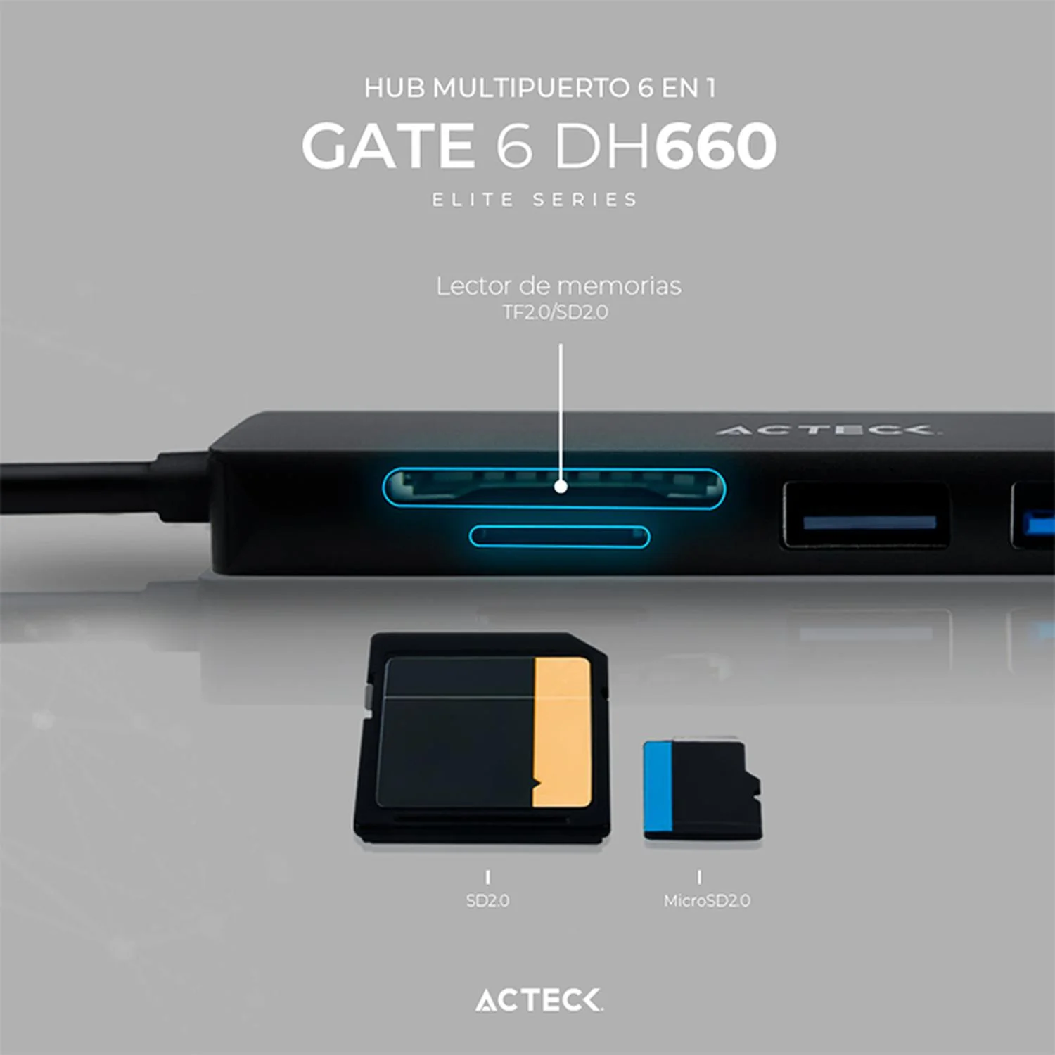 HUB ACTECK GATE 6 DH660 Multipuerto 6 en 1 USB-C HDMI 4K SD 2.0 Negro AC-934619 - Image 3